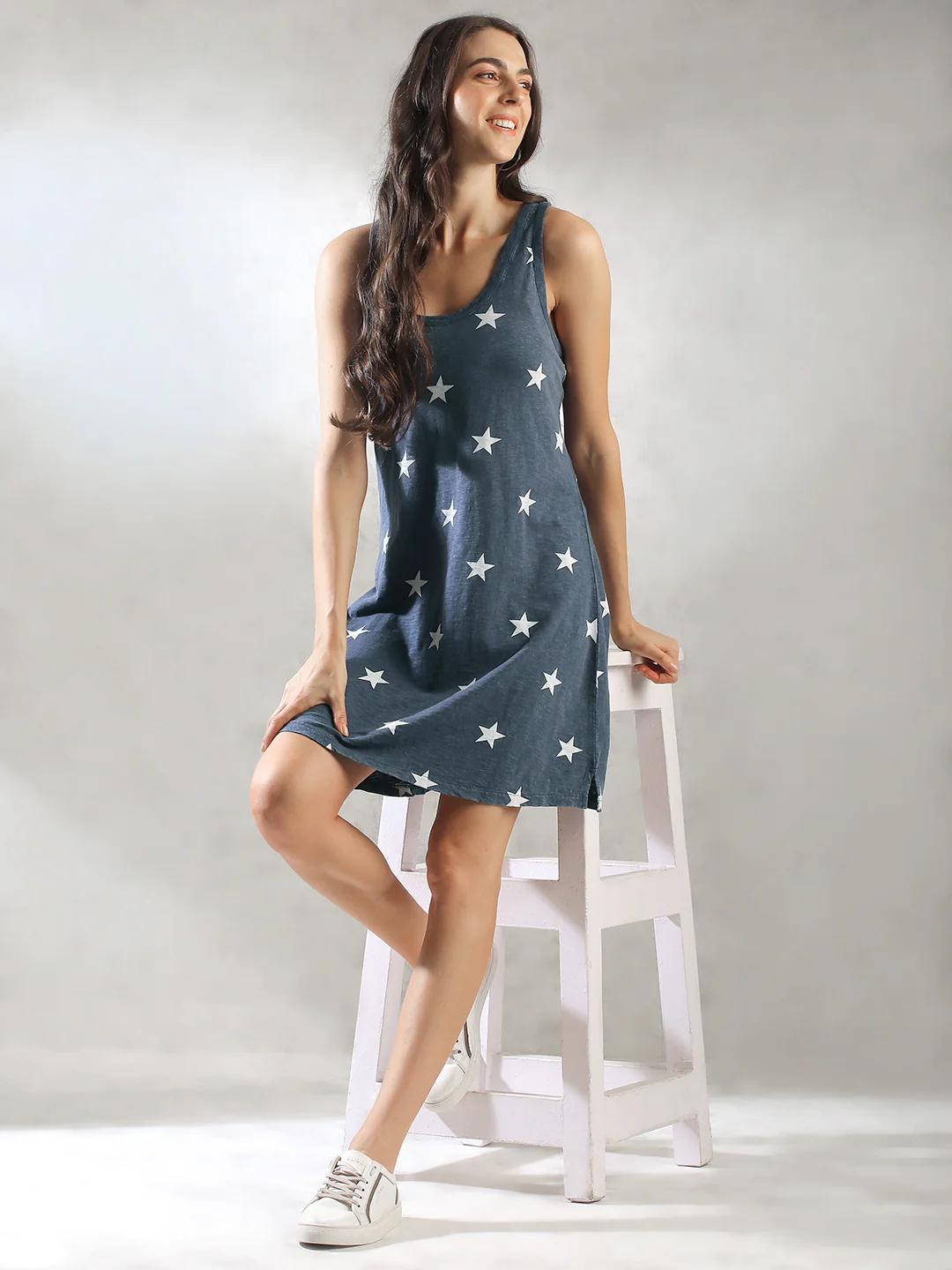 Women Blue Beach Vintage Midi Dress - Image 2