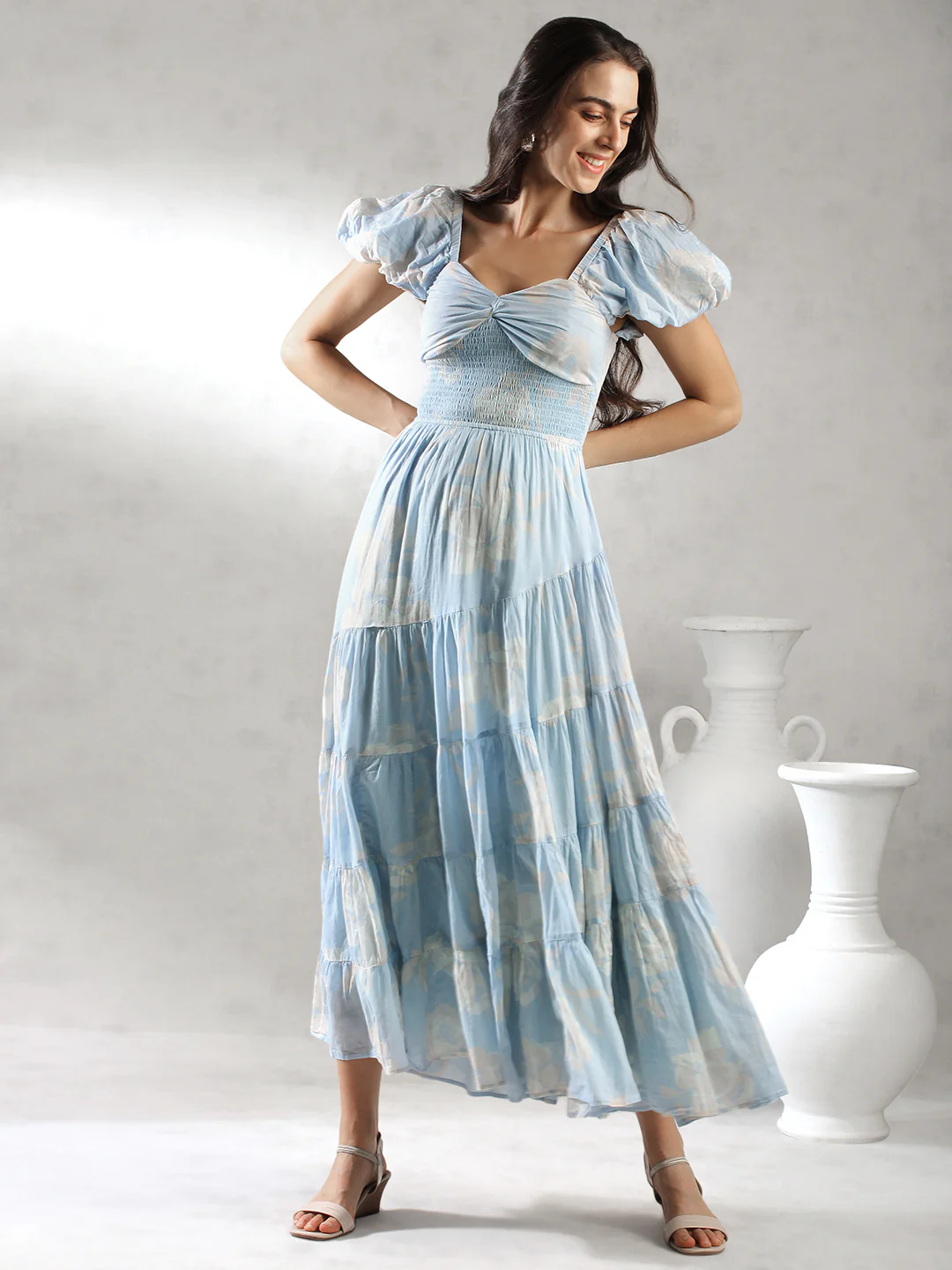 Women Sky Blue Printed Maxi Dress - Image 2