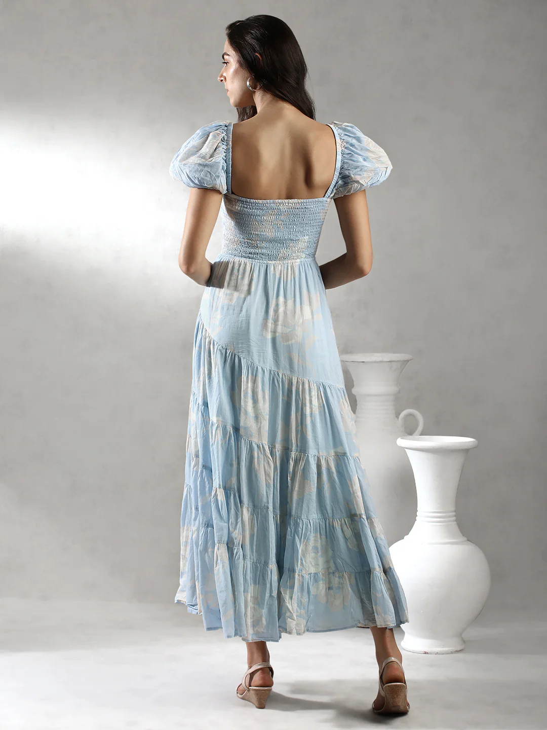 Women Sky Blue Printed Maxi Dress - Image 3