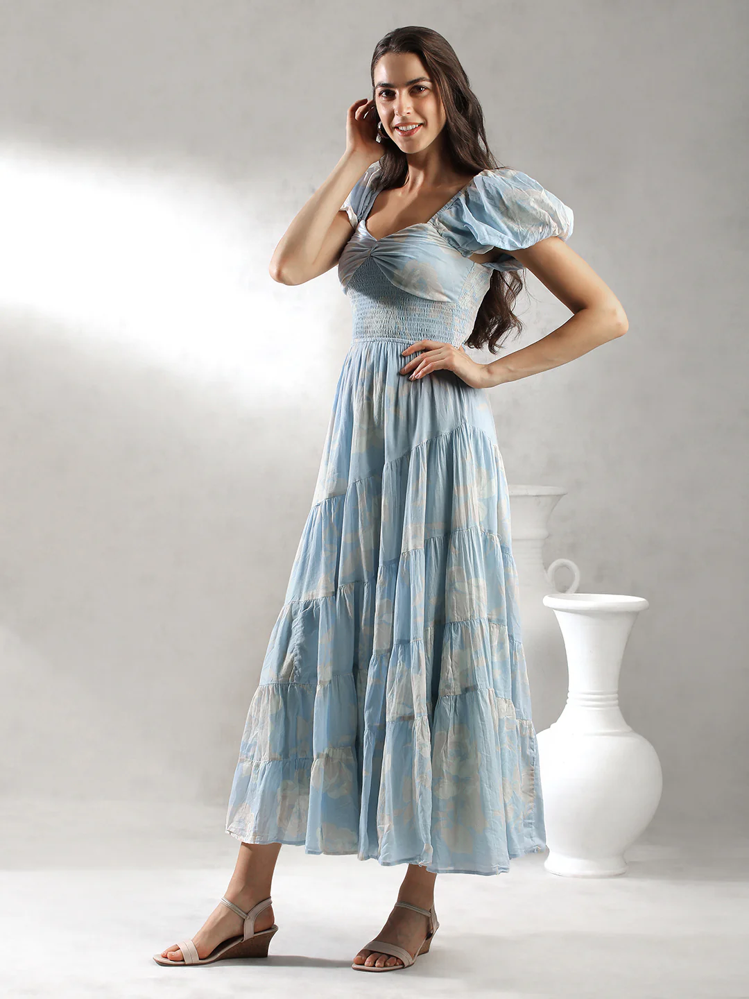 Women Sky Blue Printed Maxi Dress - Image 5