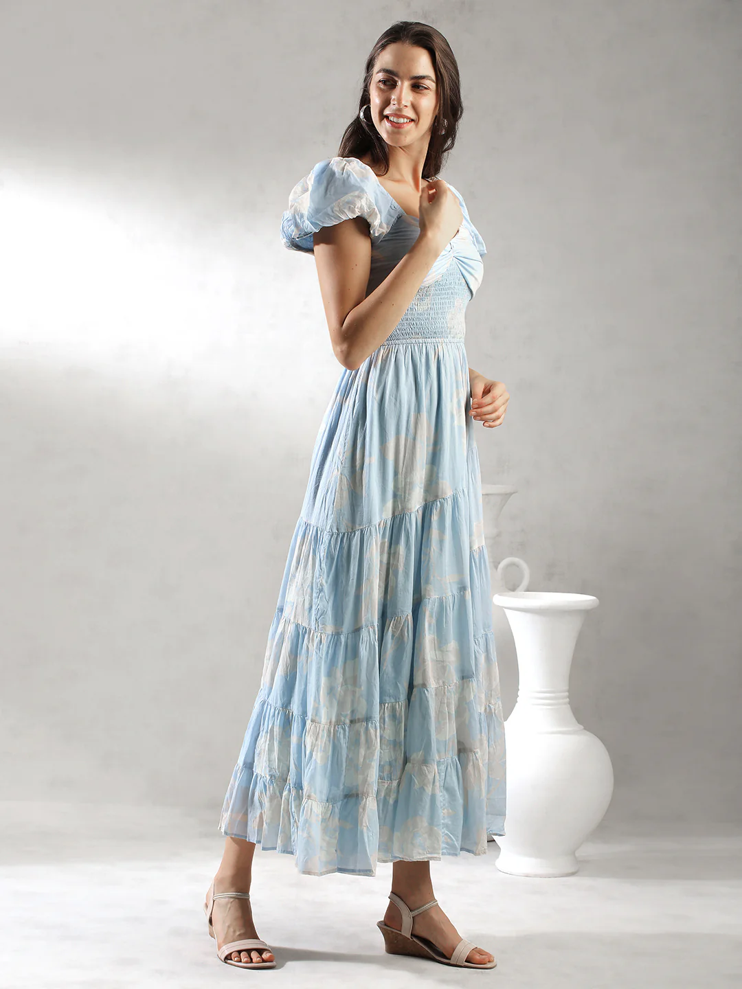 Women Sky Blue Printed Maxi Dress - Image 6