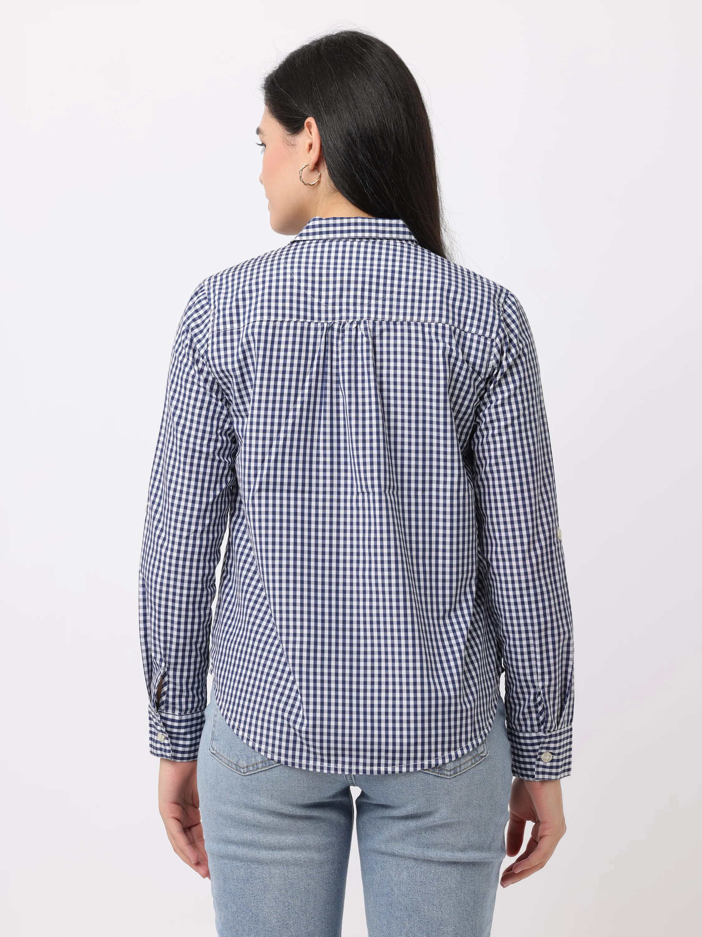 Women Blue Regular Fit Checked Shirt - Image 5