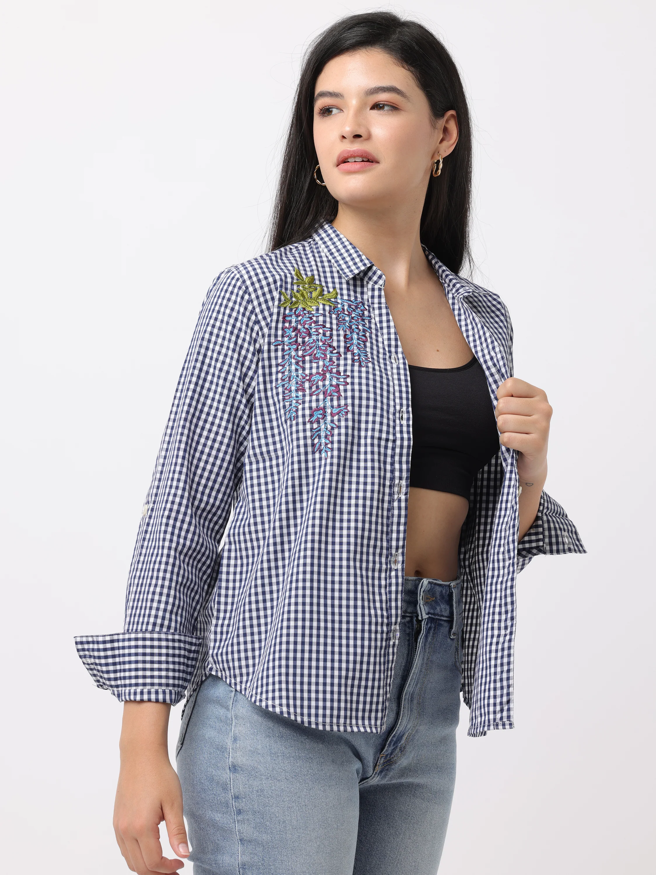 Women Blue Regular Fit Checked Shirt - Image 6