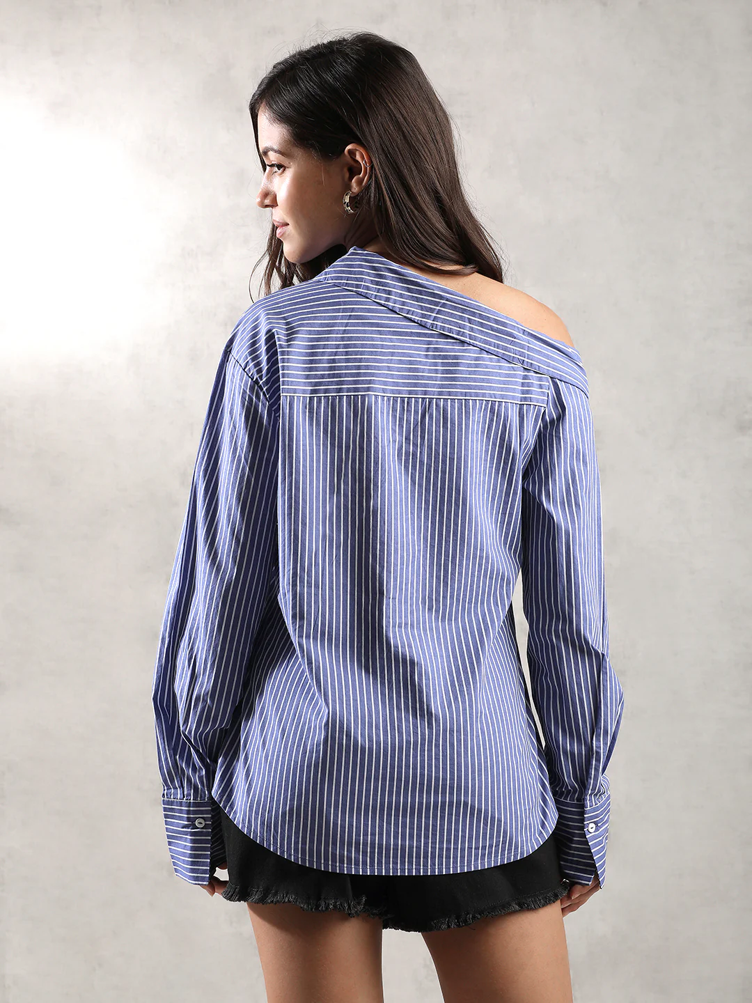 Women Blue Asymmetric Collar Shirt - Image 4
