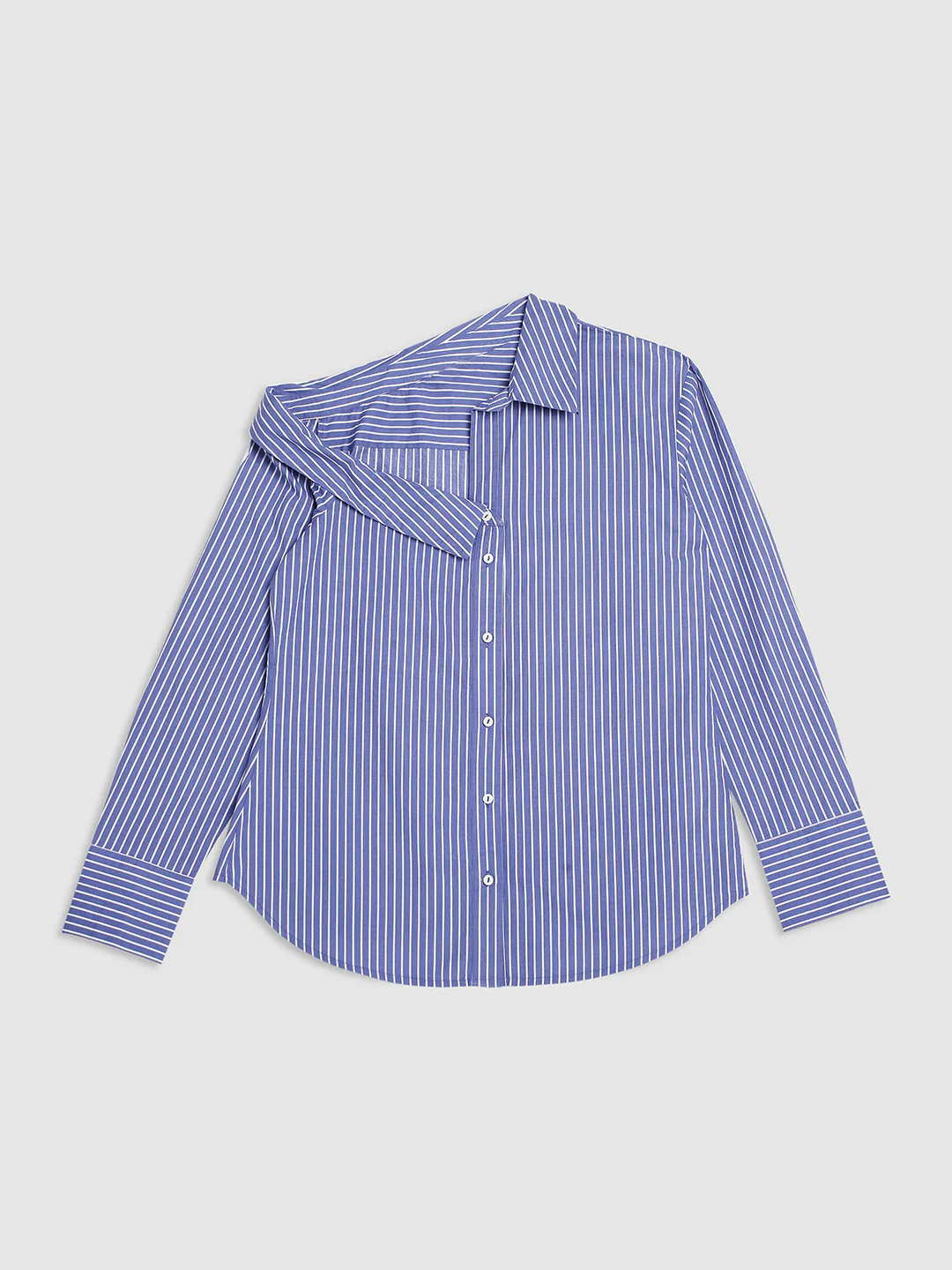 Women Blue Asymmetric Collar Shirt - Image 7