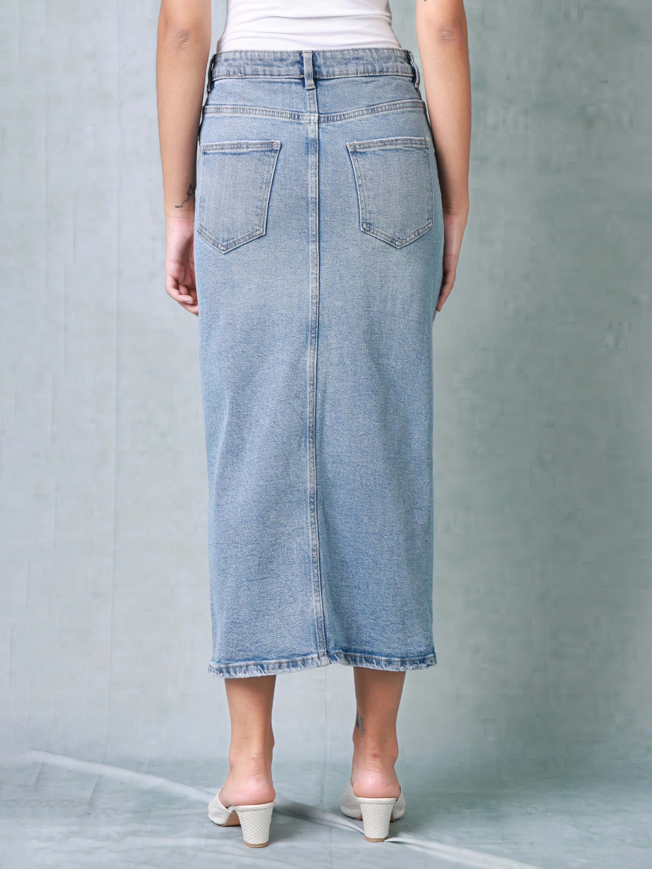 Women Blue Regular Fit Denim Skirt - Image 5