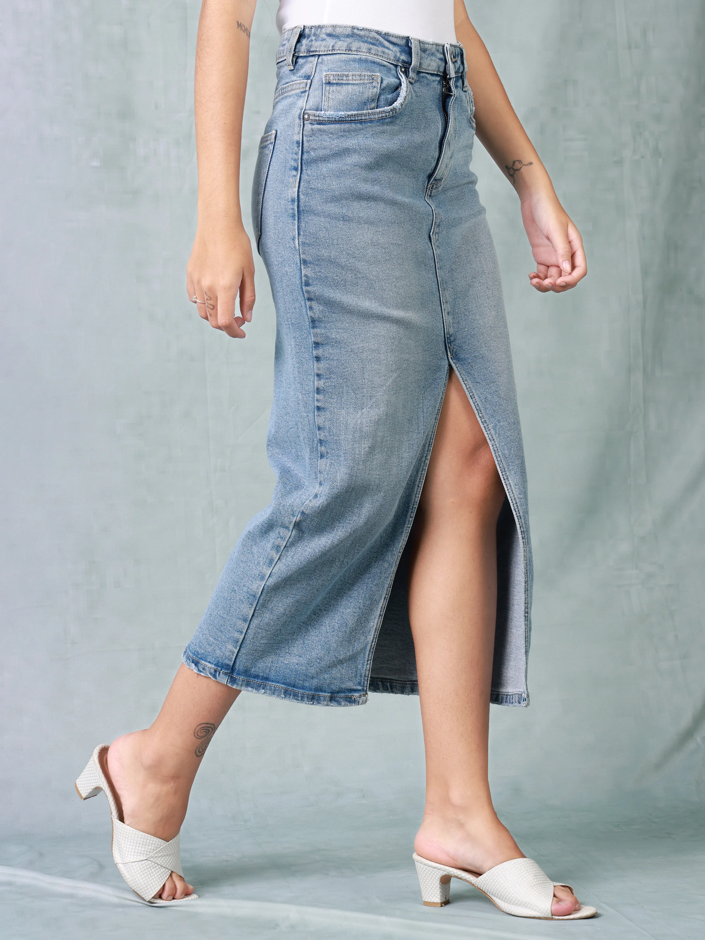 Women Blue Regular Fit Denim Skirt - Image 6