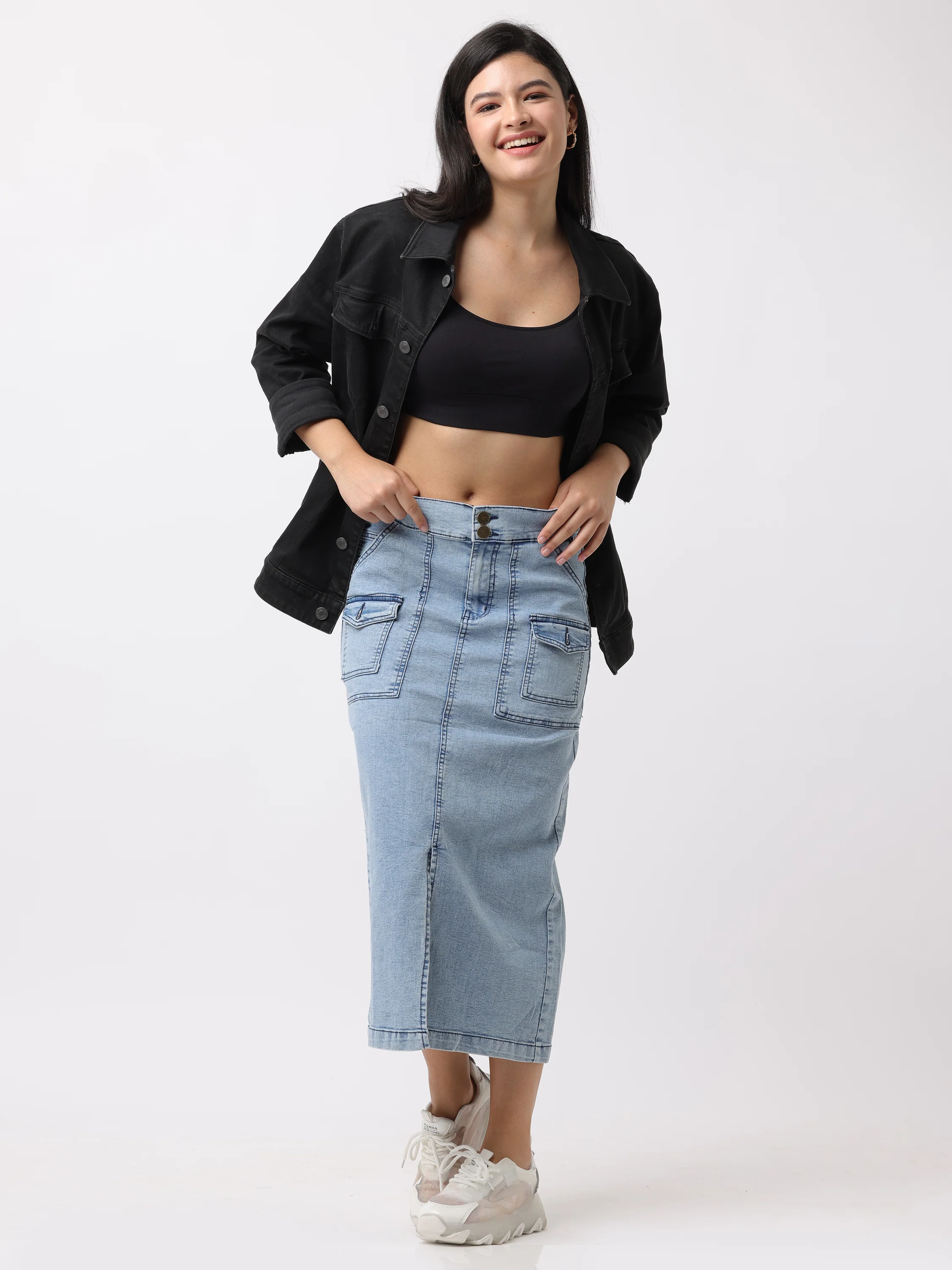 Women Blue Regular Fit Denim Skirt - Image 3