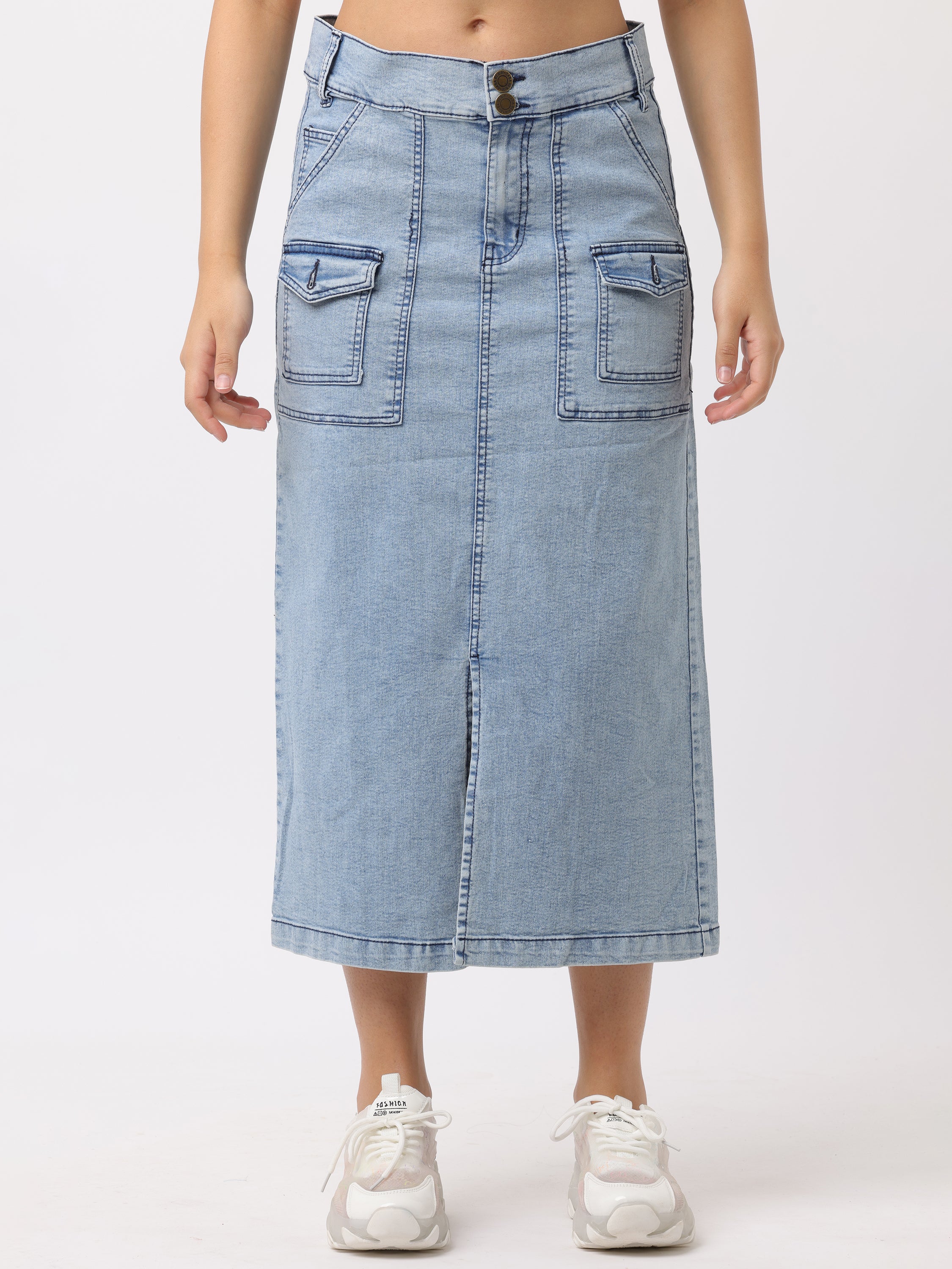 Women Blue Regular Fit Denim Skirt - Image 5
