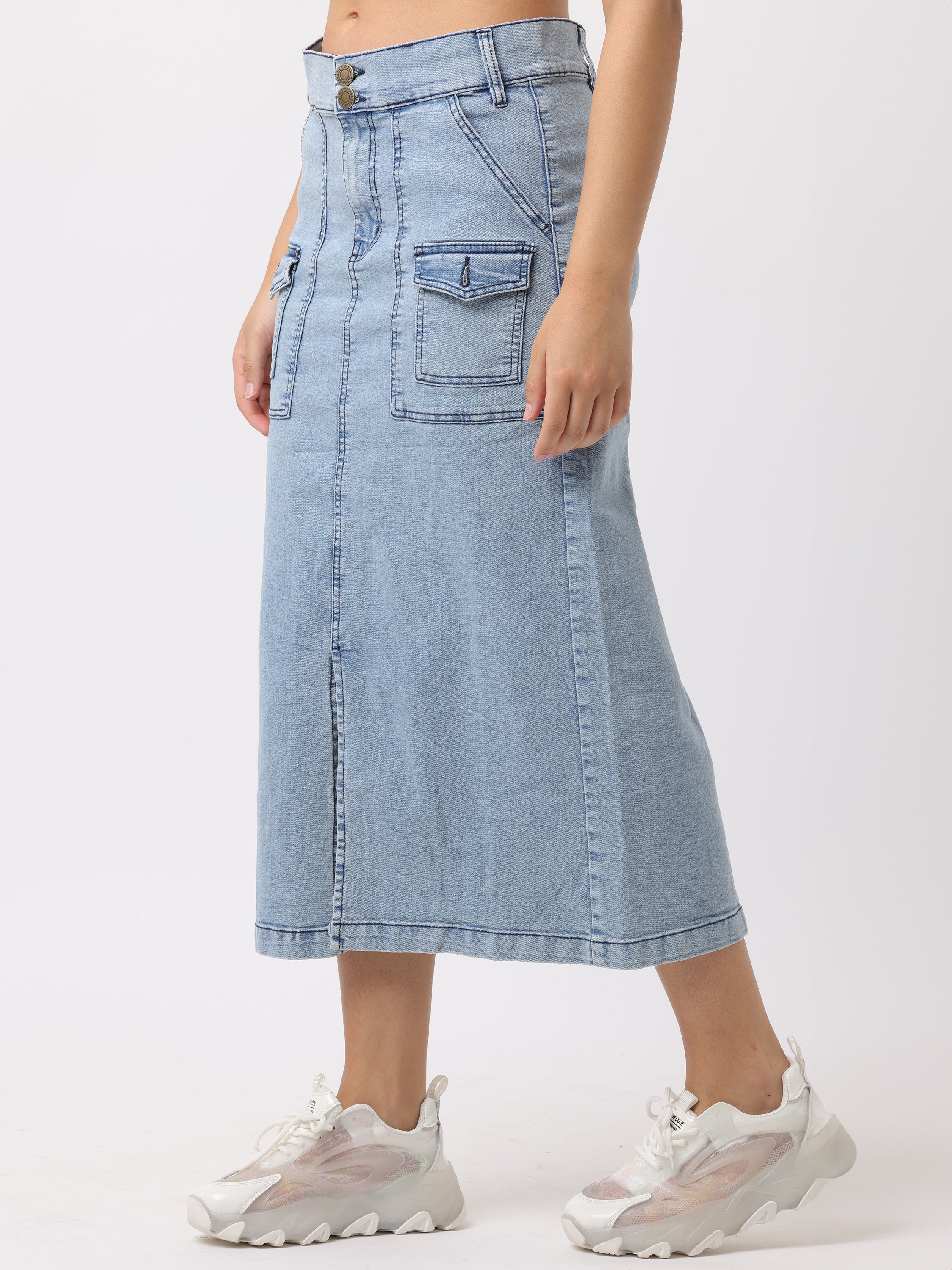 Women Blue Regular Fit Denim Skirt - Image 6