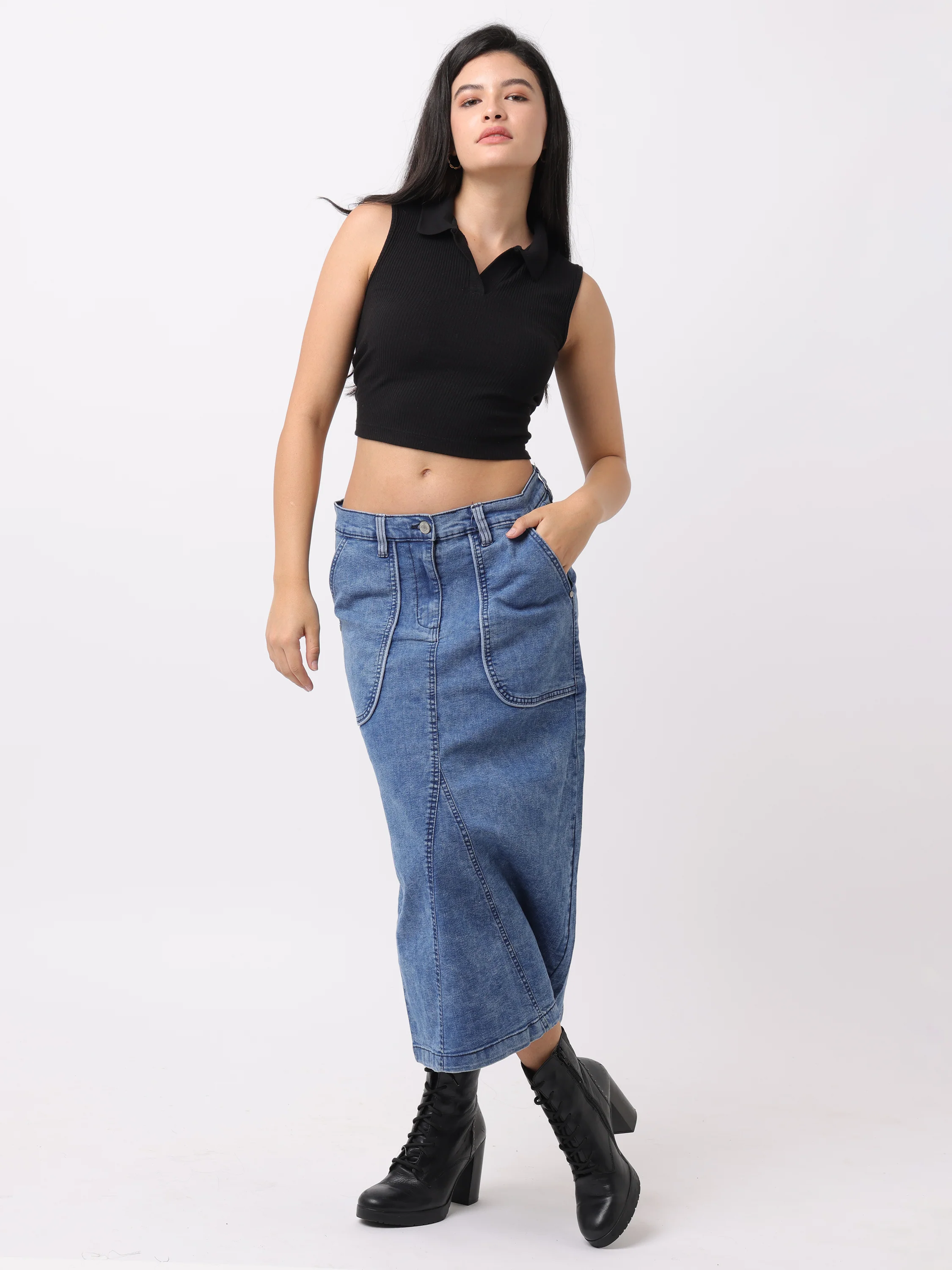 Women Blue Regular Fit Denim Skirt - Image 3