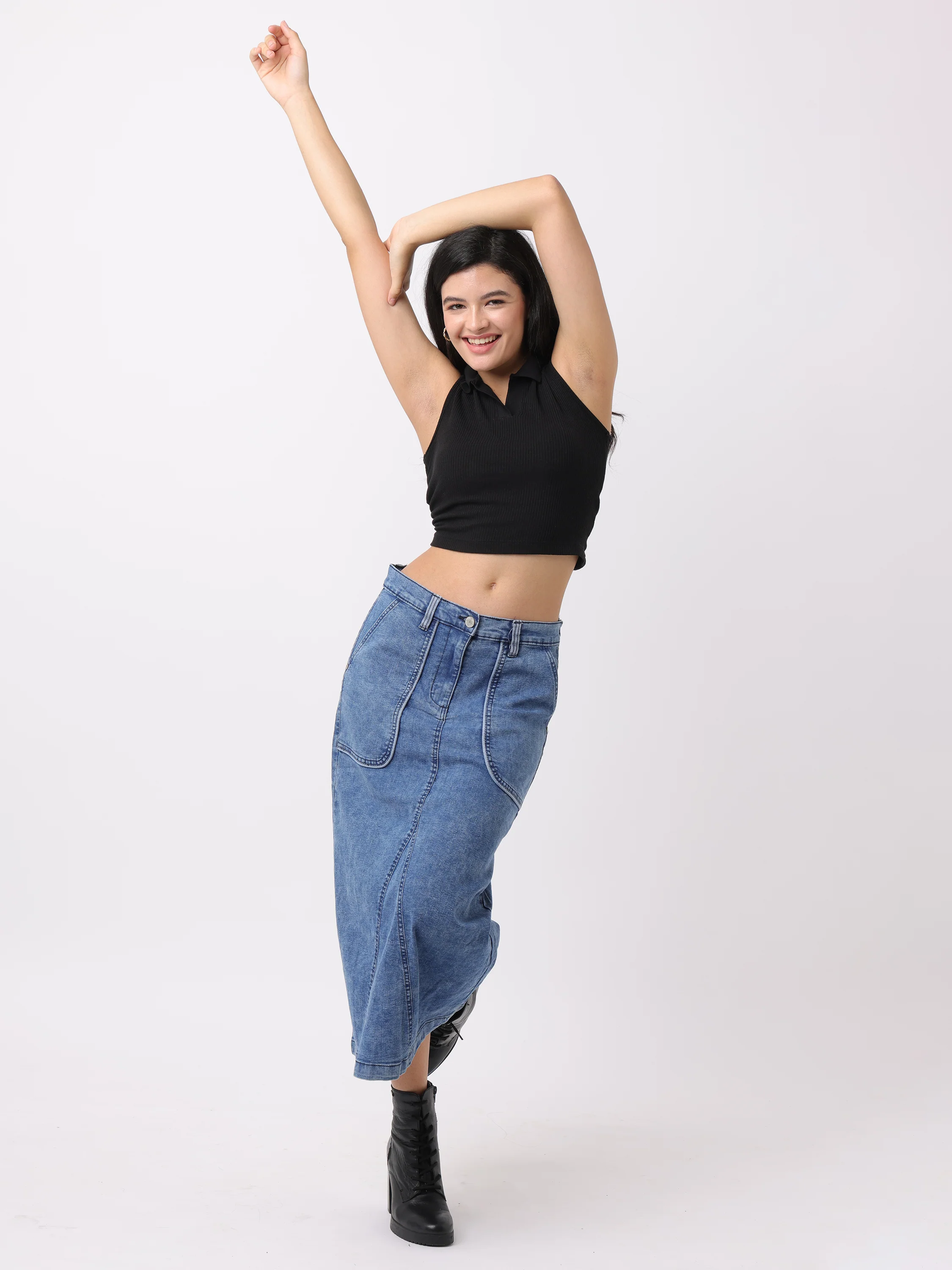 Women Blue Regular Fit Denim Skirt - Image 4