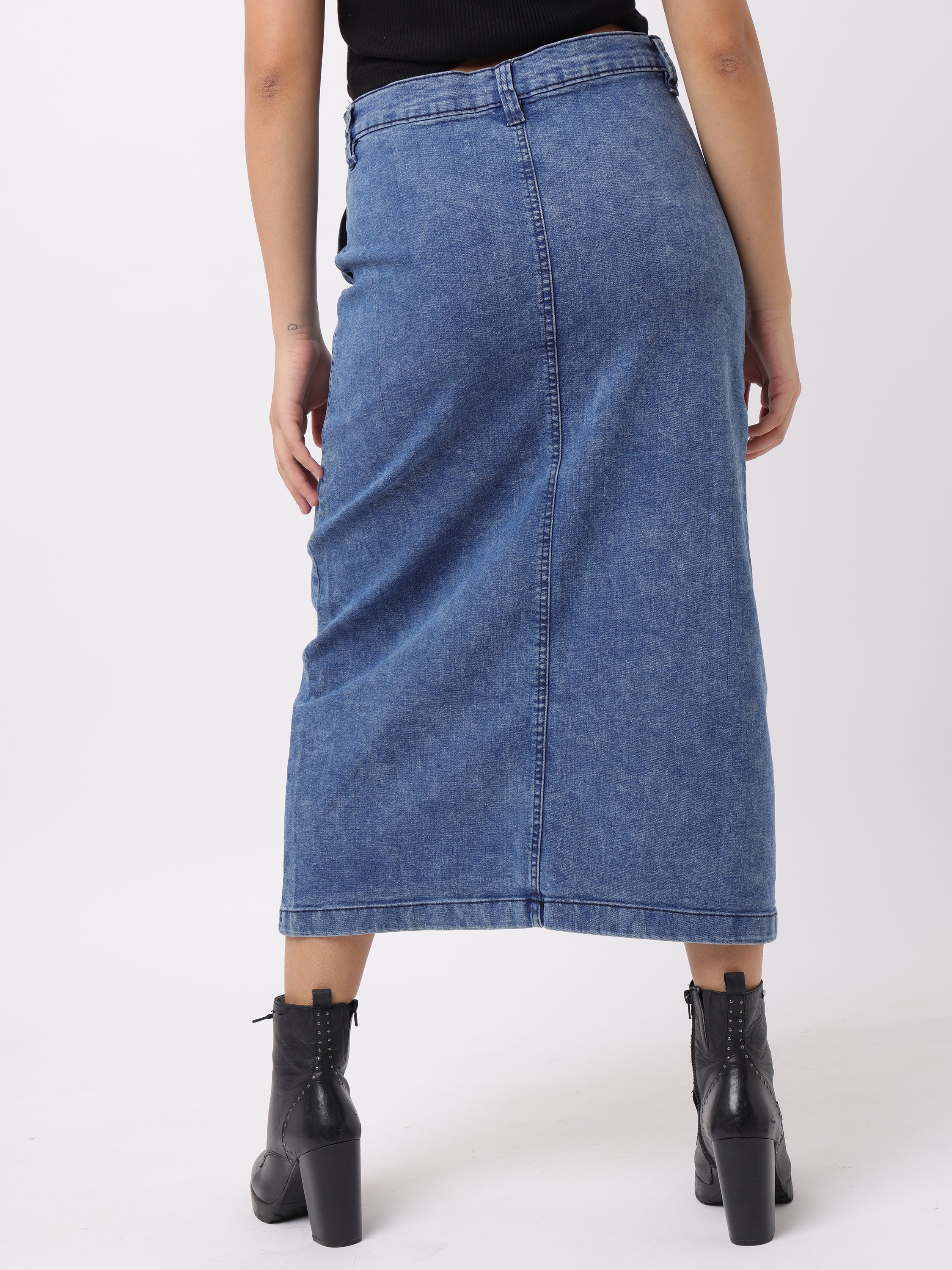 Women Blue Regular Fit Denim Skirt - Image 5