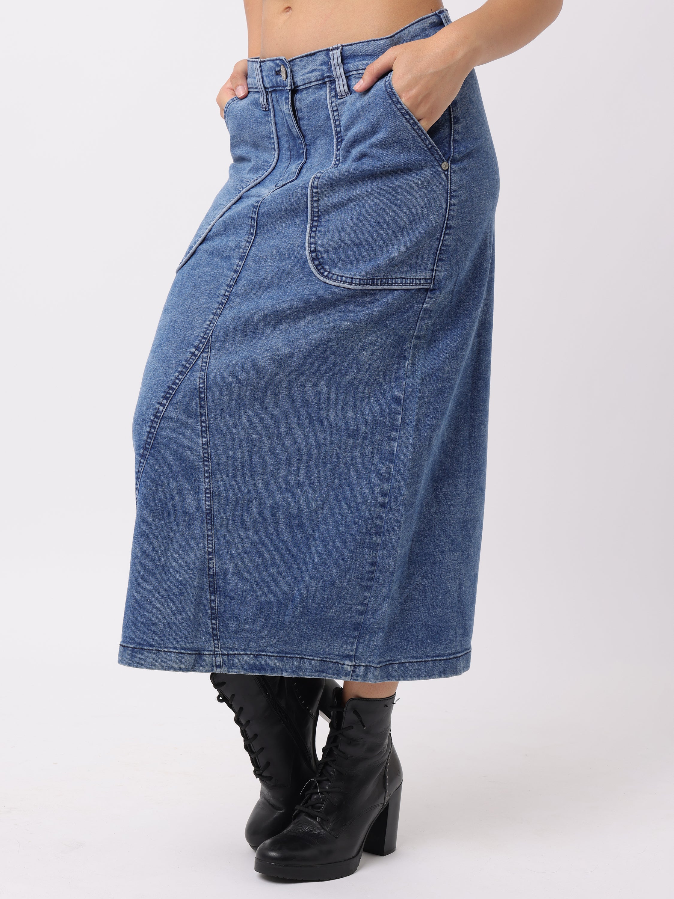 Women Blue Regular Fit Denim Skirt - Image 6