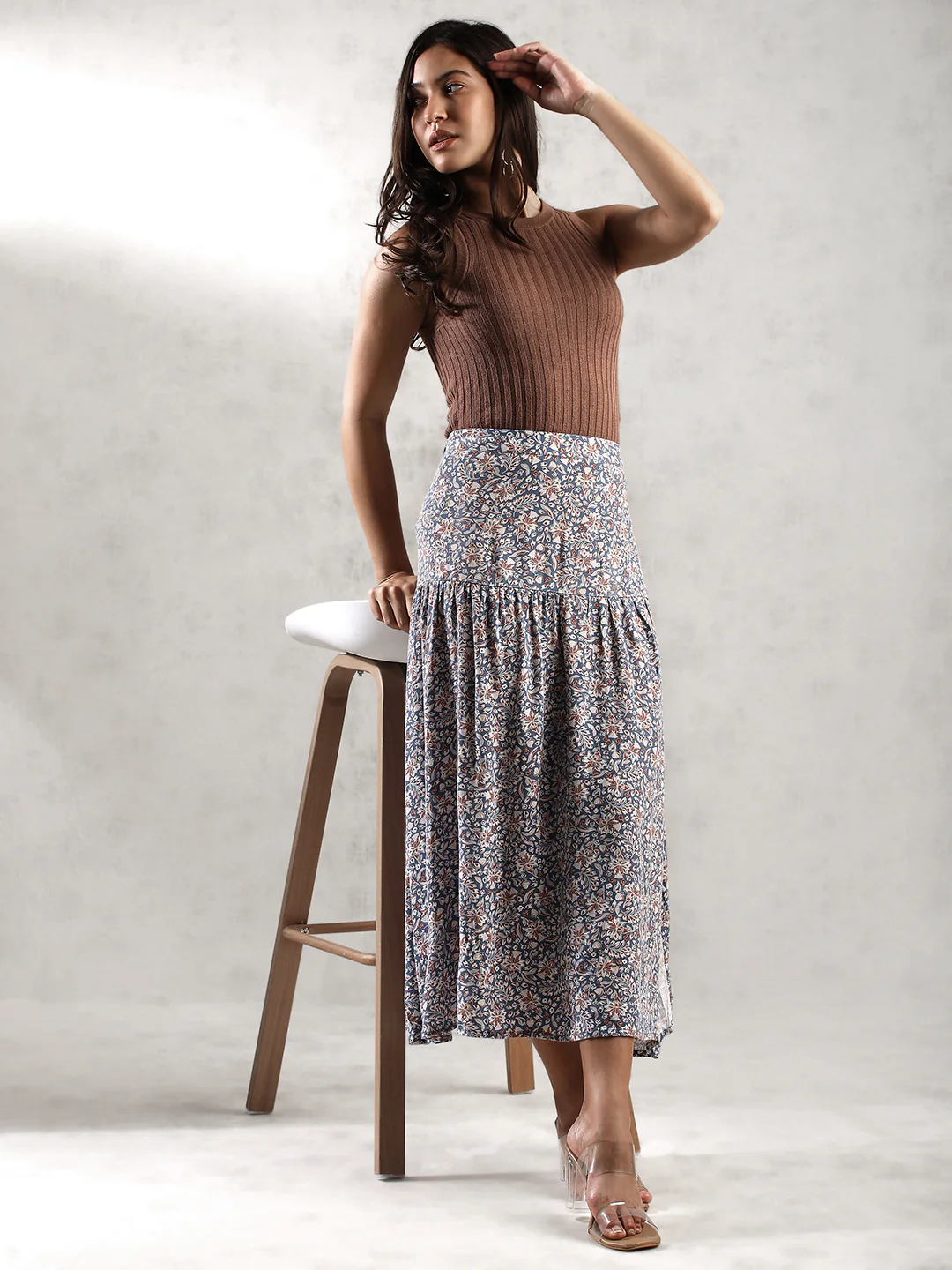 Women Blue Printed Long Length Skirt - Image 2