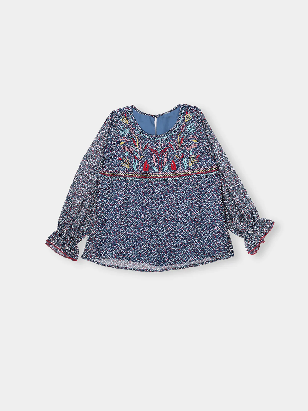 Women Blue Floral Print Top - Image 7