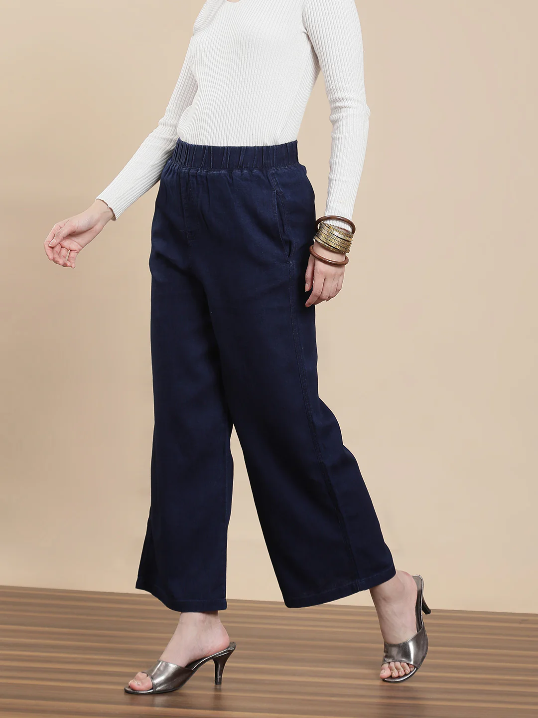 Women Blue Rinse Casual Palazzo - Image 3