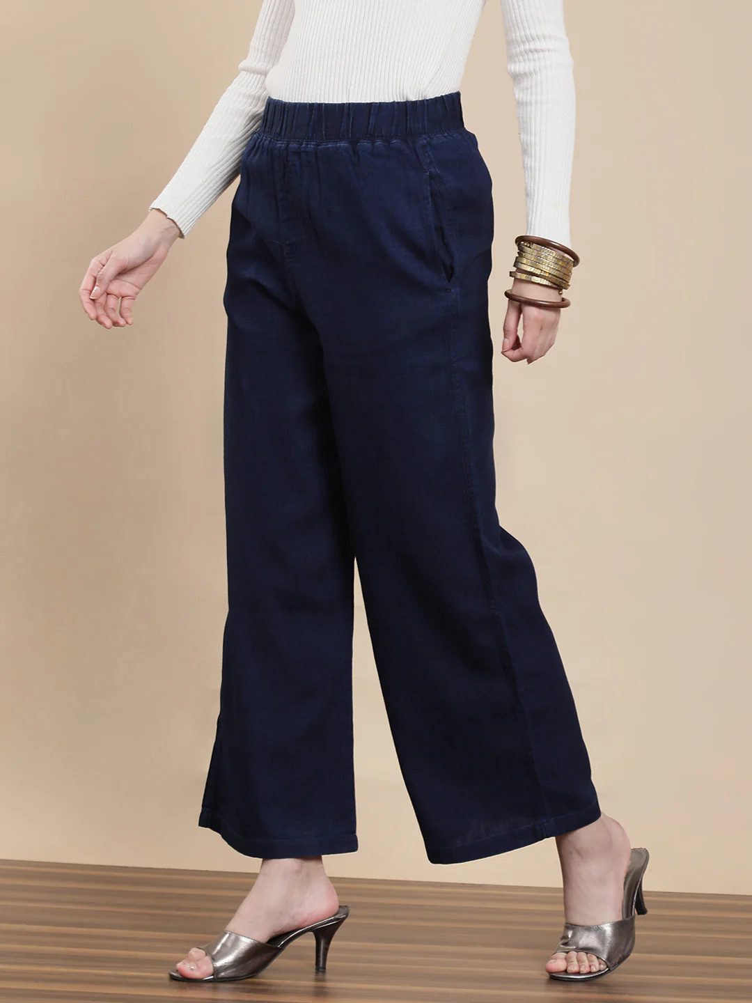 Women Blue Rinse Casual Palazzo - Image 4
