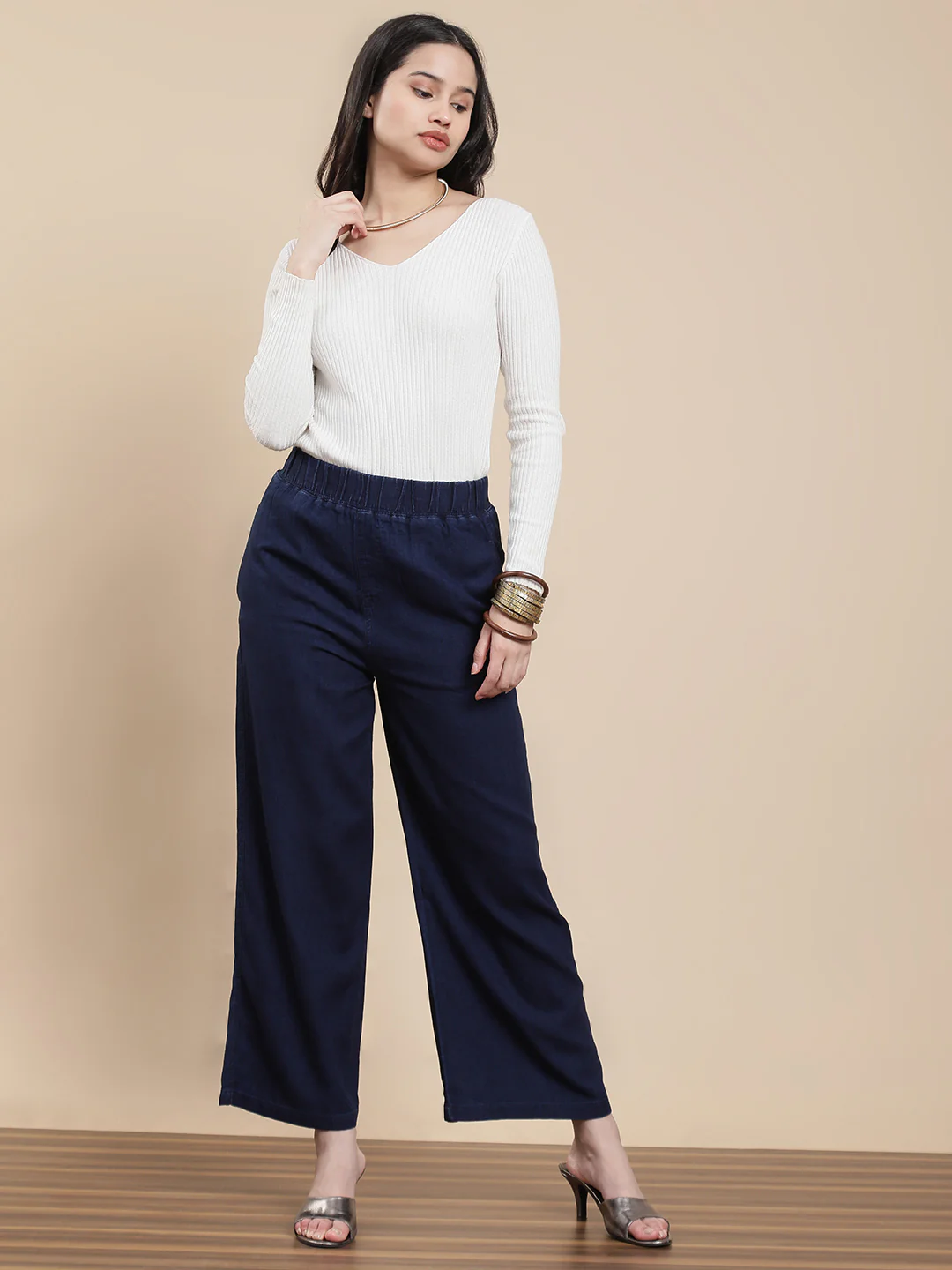 Women Blue Rinse Casual Palazzo - Image 5