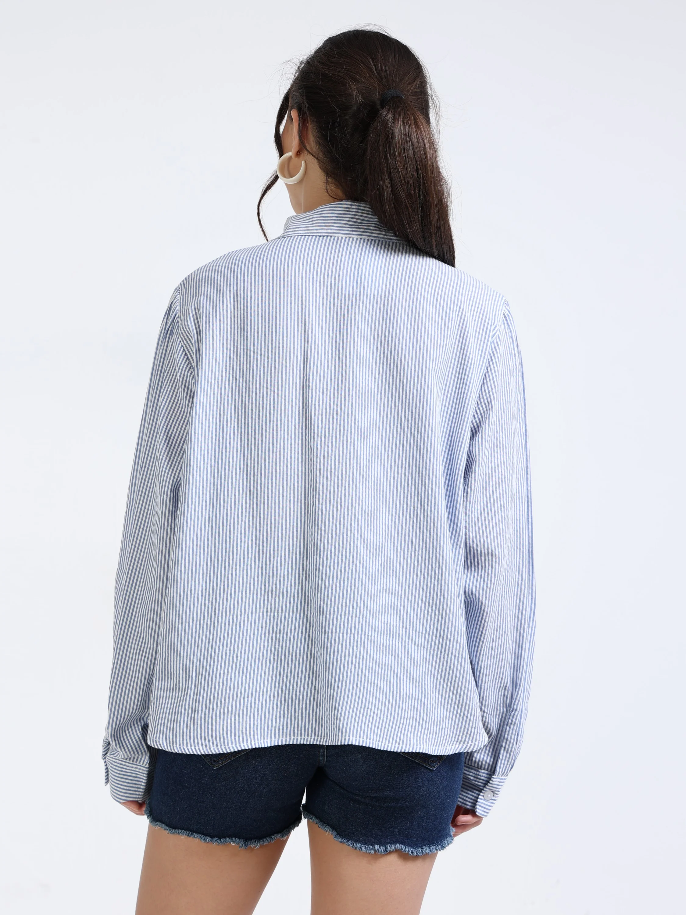 Women Blue Seersucker Shirt - Image 4