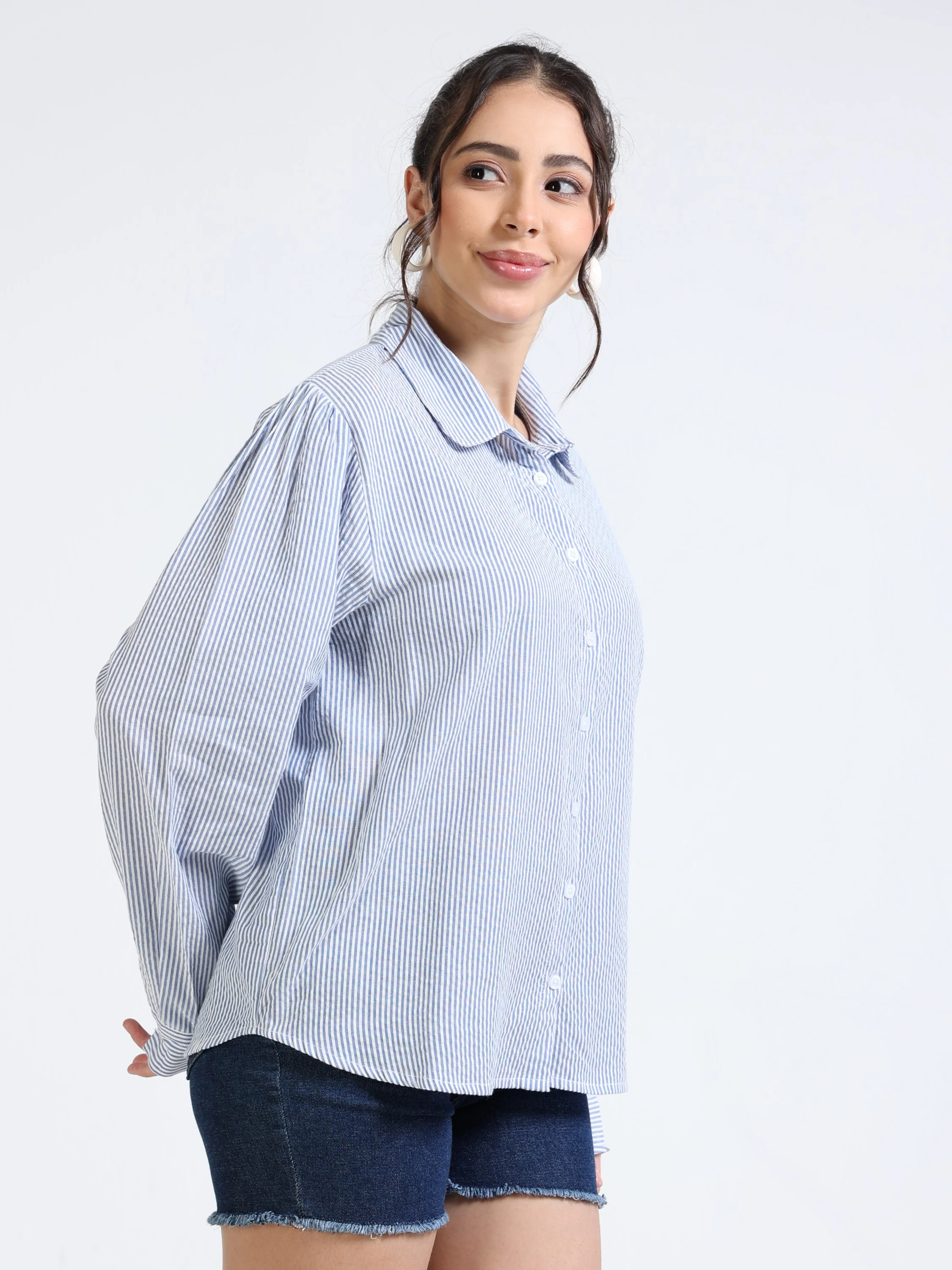 Women Blue Seersucker Shirt - Image 6