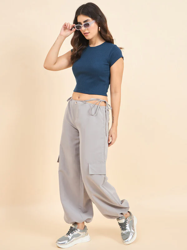 Women Blue Short Sleeve Tank Top - Image 2