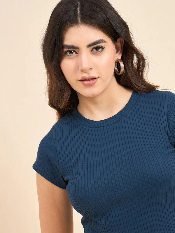 Women Blue Short Sleeve Tank Top - Image 6
