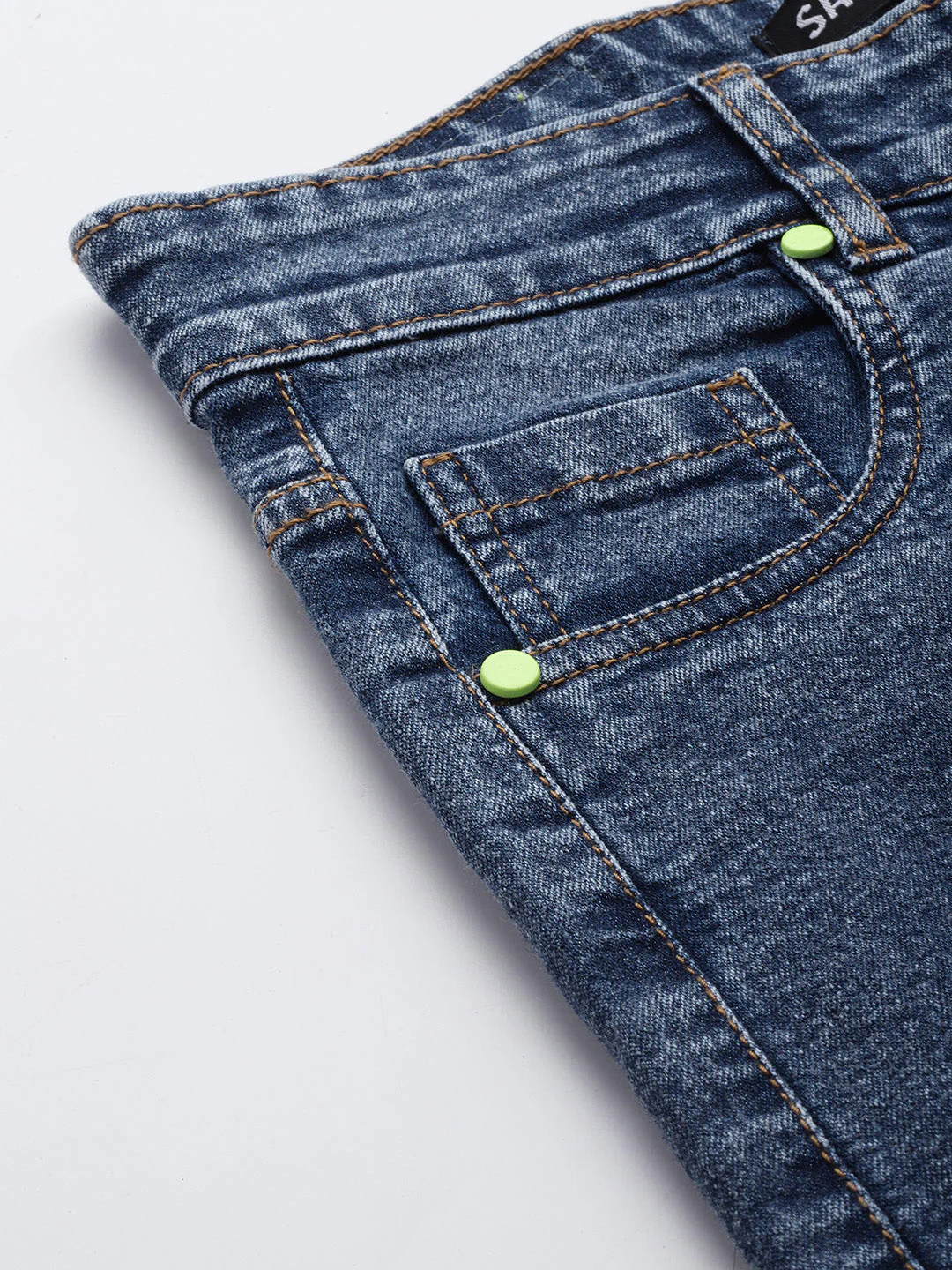 Women Blue Side Button Placket Stretch Straight Jeans - Image 6