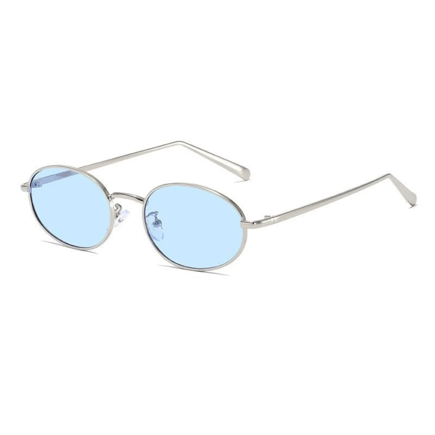 Women Blue Silver Round Sunglasses - Image 2
