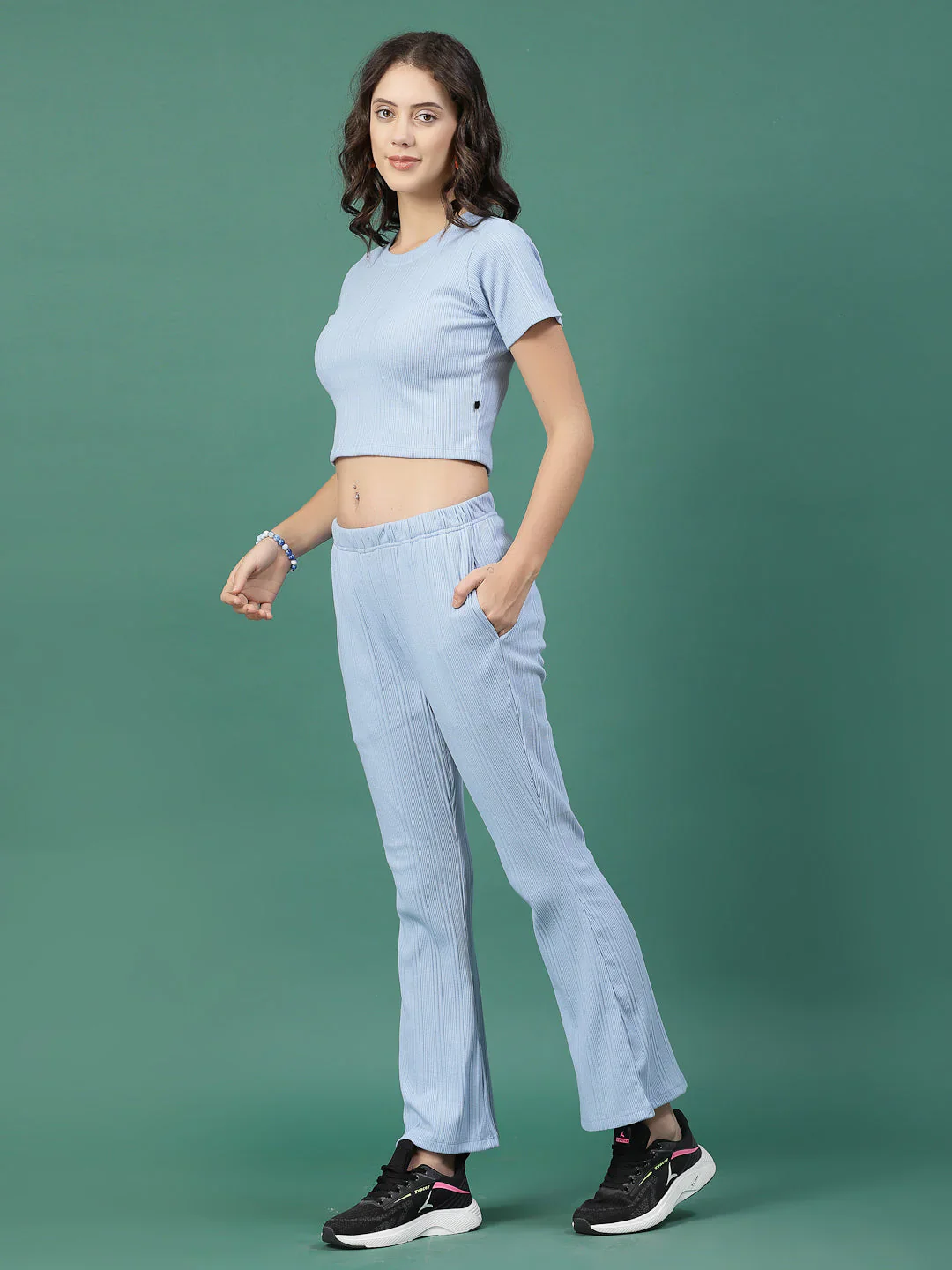 Women Blue Slim Fit co-ords - Image 3