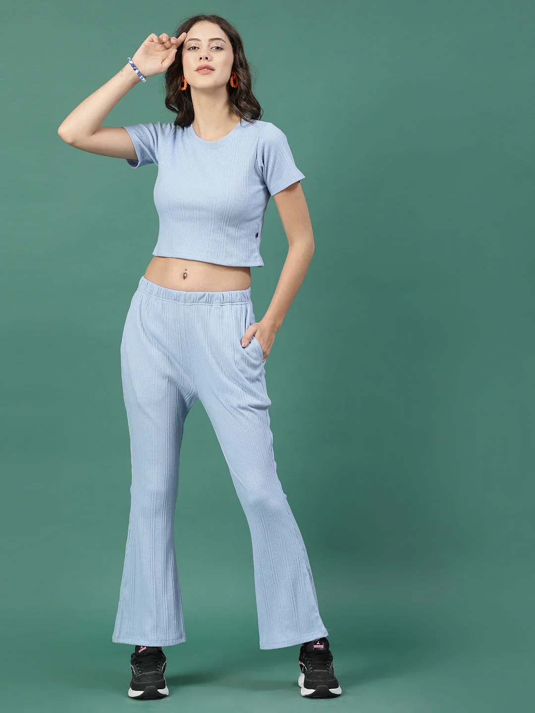 Women Blue Slim Fit co-ords - Image 4