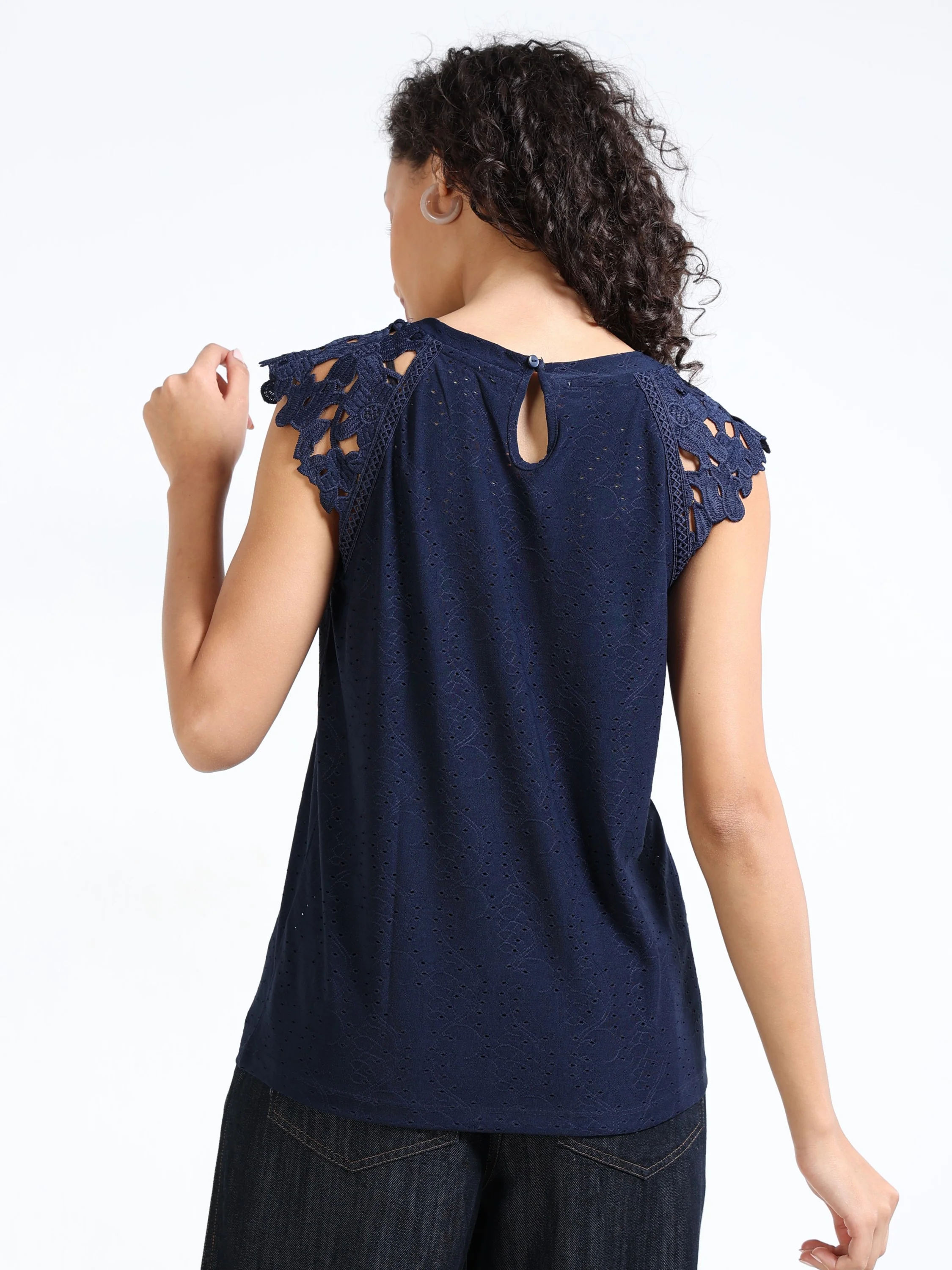 Women Navy Stylish Sleeve Top - Image 2