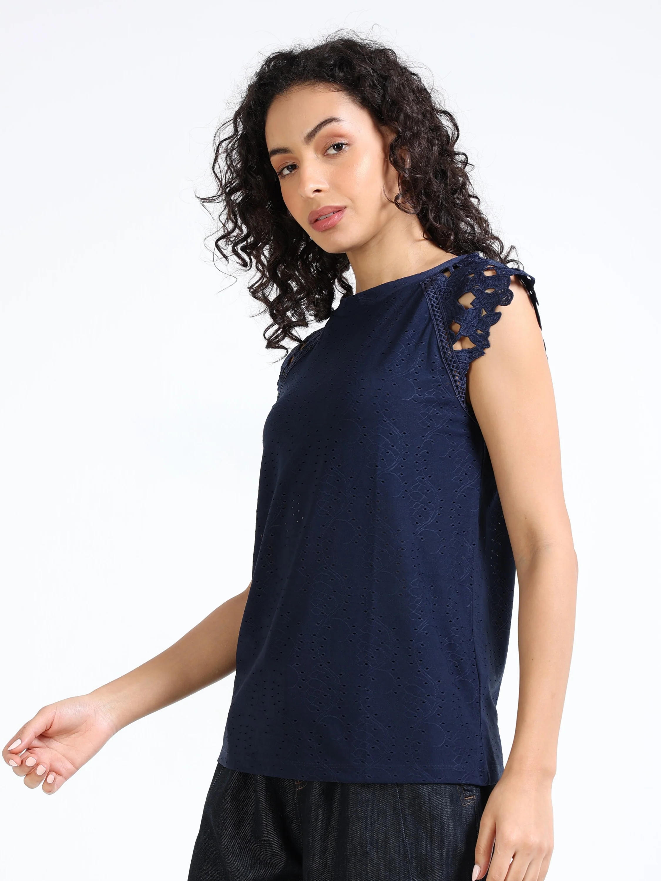Women Navy Stylish Sleeve Top - Image 5