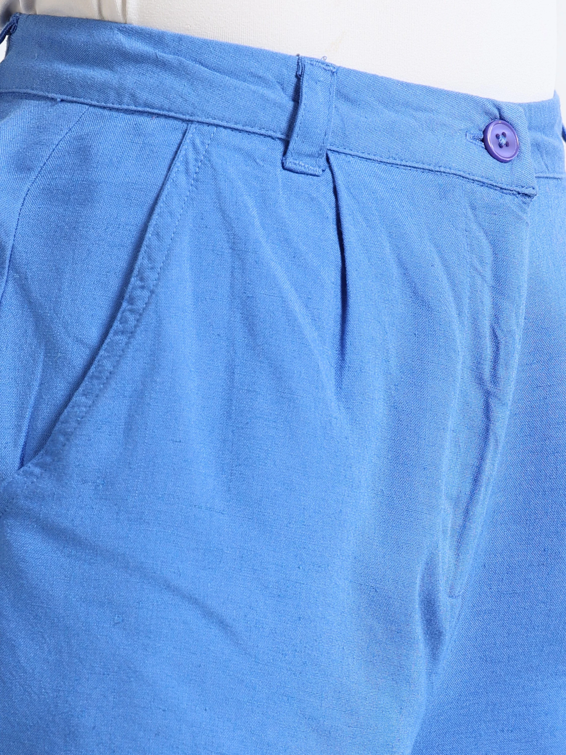 Women Blue Cotton Blend Shorts - Image 4