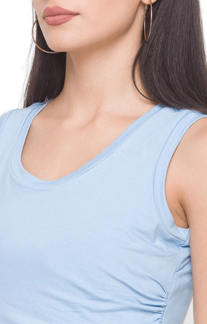 Women Blue Ruched Dress - Image 5