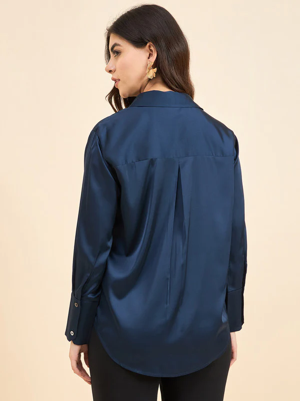 Women Blue Solid Odor Free Formal Shirt - Image 2