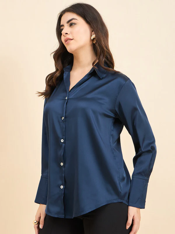 Women Blue Solid Odor Free Formal Shirt - Image 3
