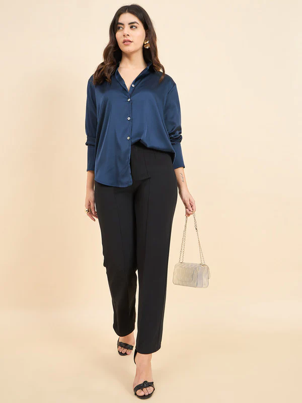 Women Blue Solid Odor Free Formal Shirt - Image 4