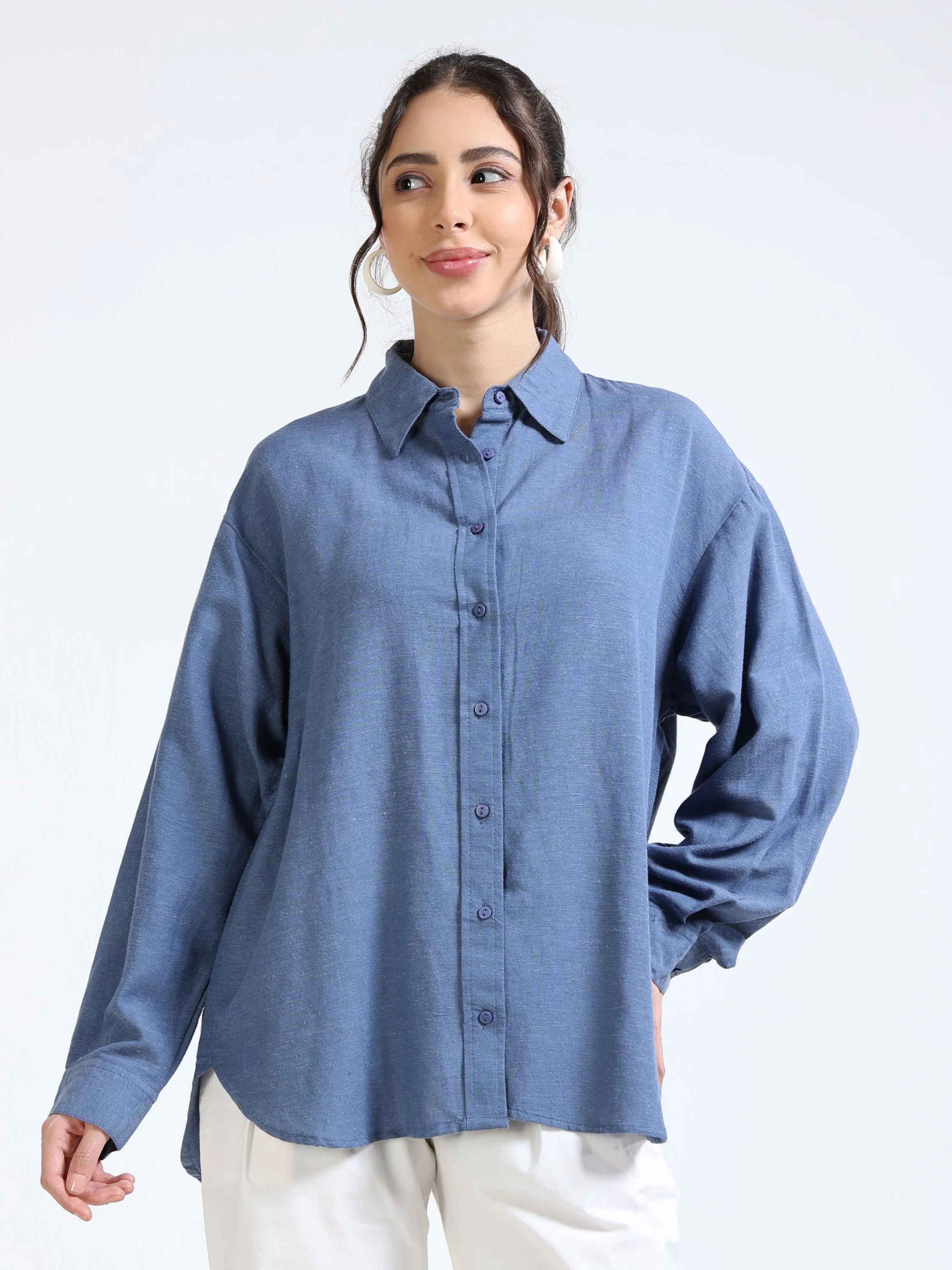 Women Navy Oversized Shirt - Image 2