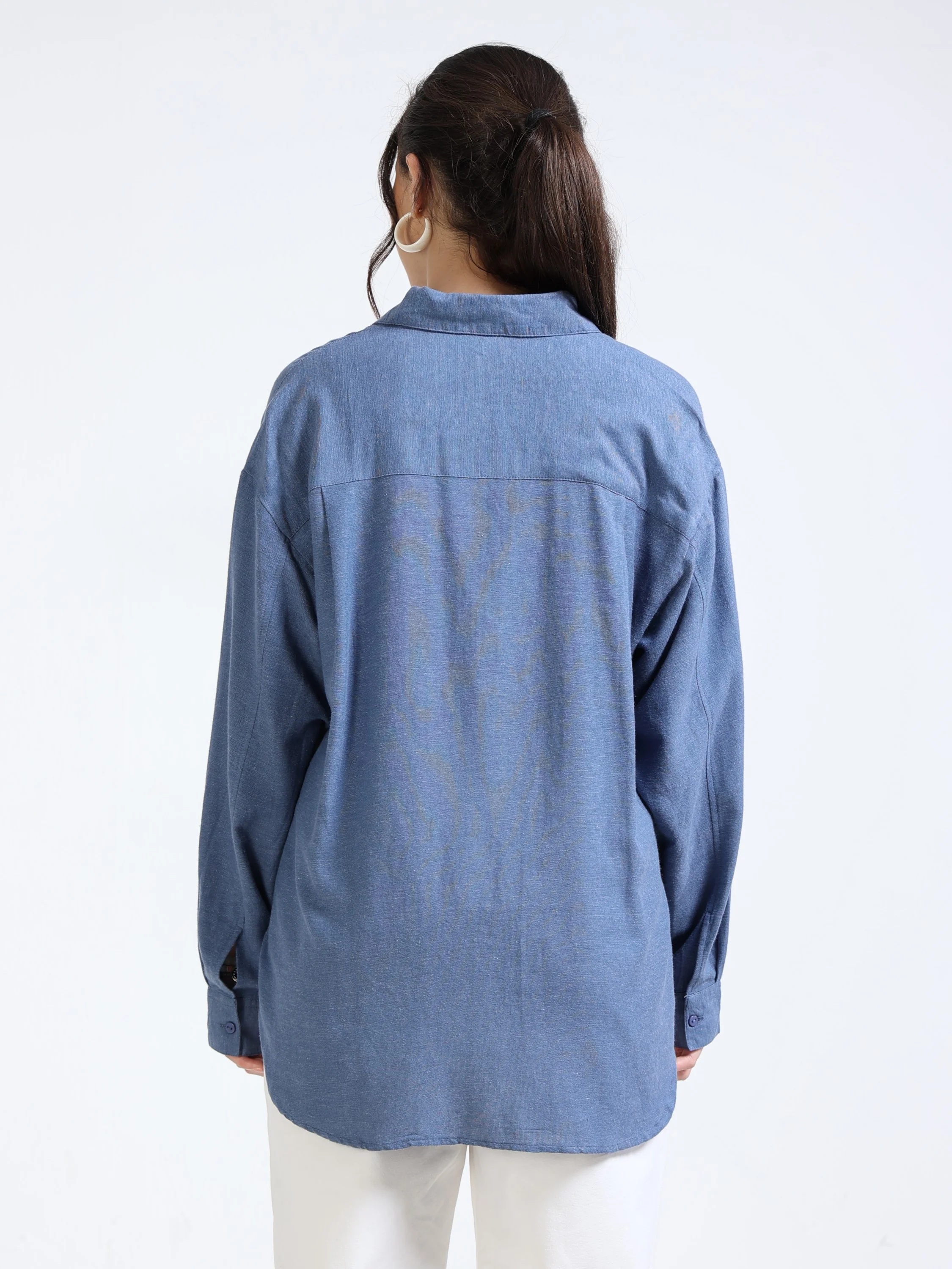 Women Navy Oversized Shirt - Image 3