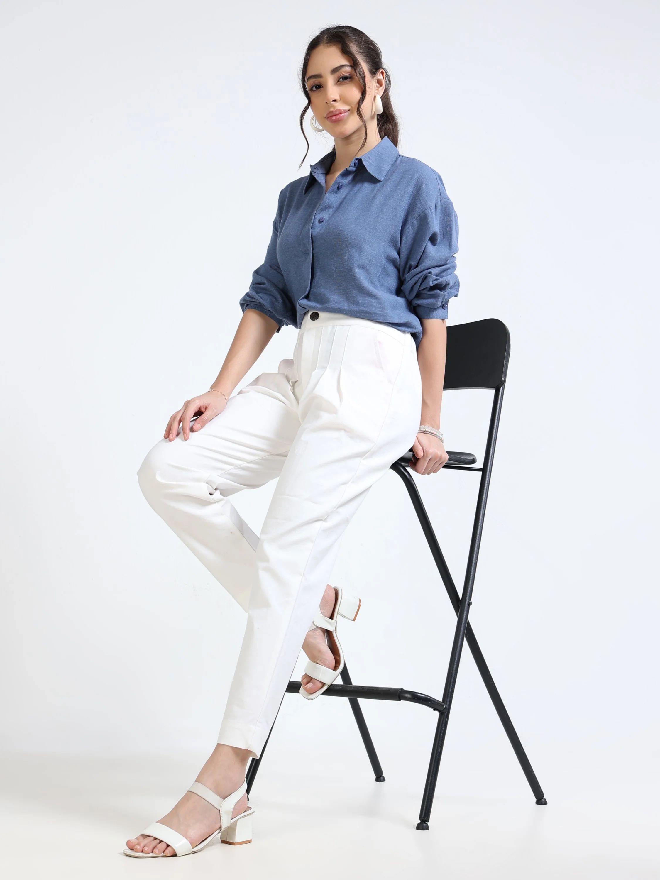 Women Navy Oversized Shirt - Image 6