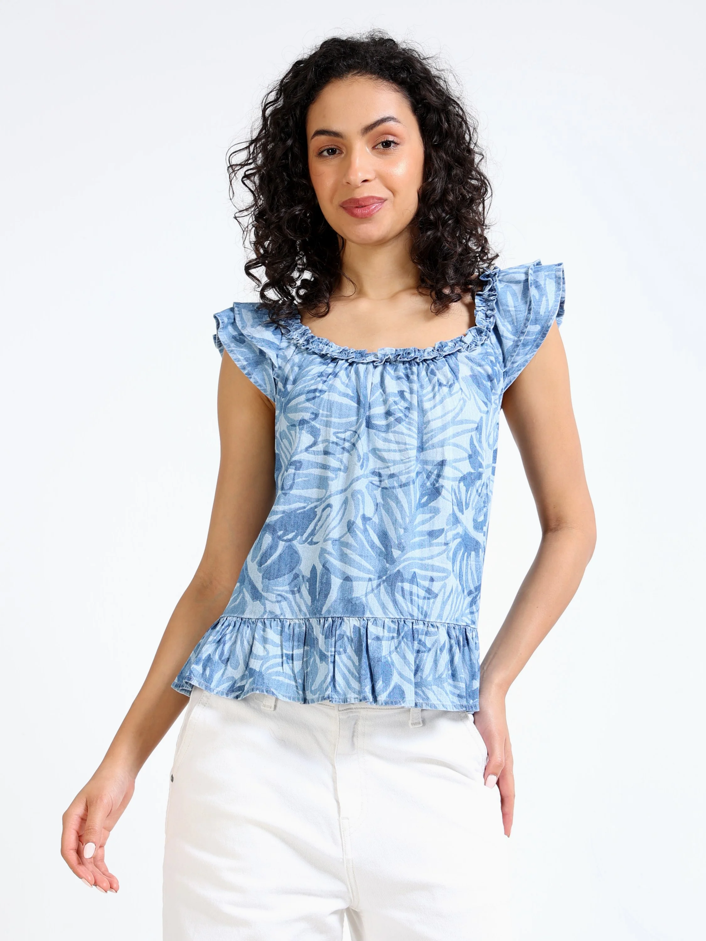 Women Blue Floral Print Top - Image 5