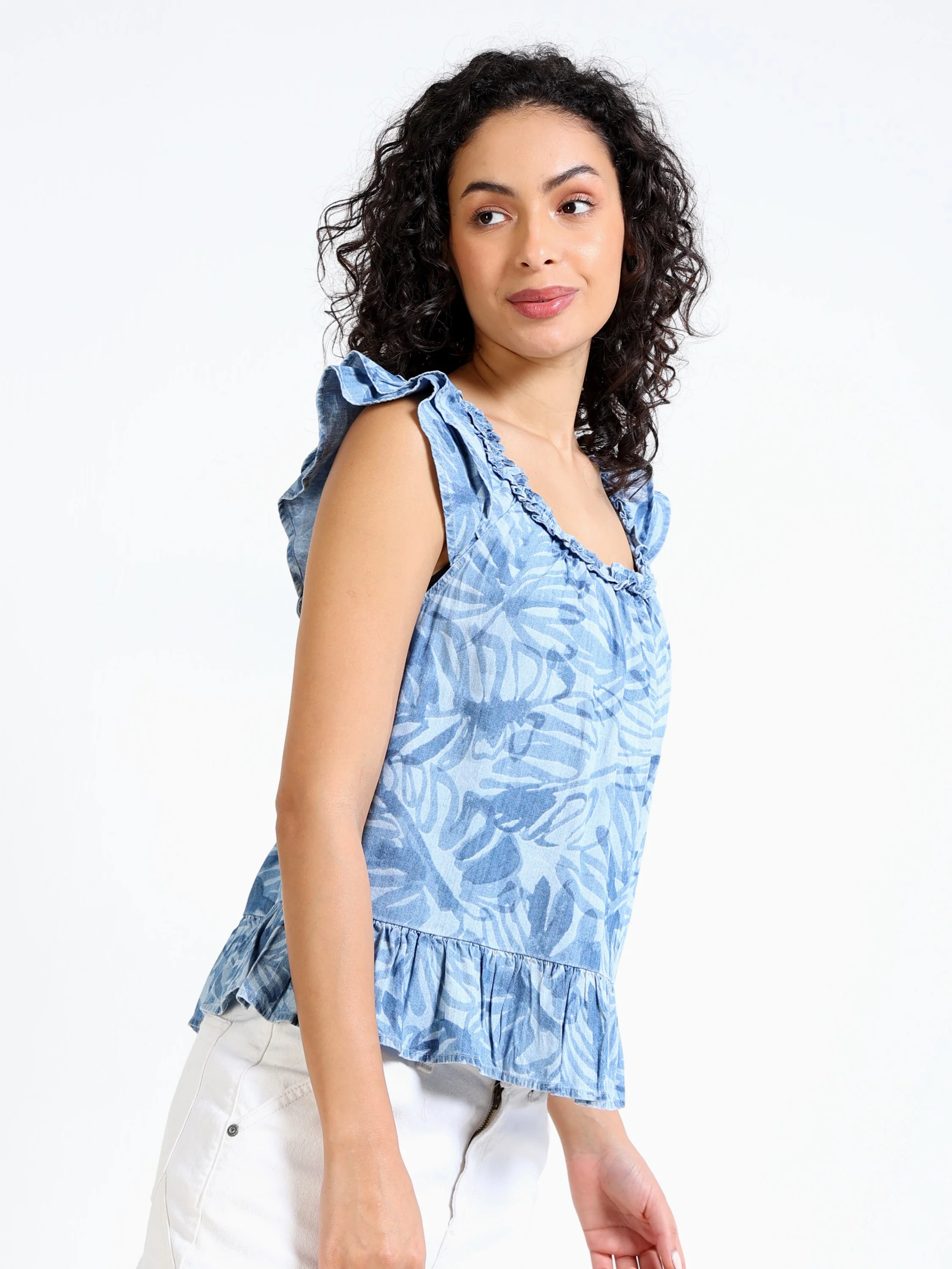 Women Blue Floral Print Top - Image 6