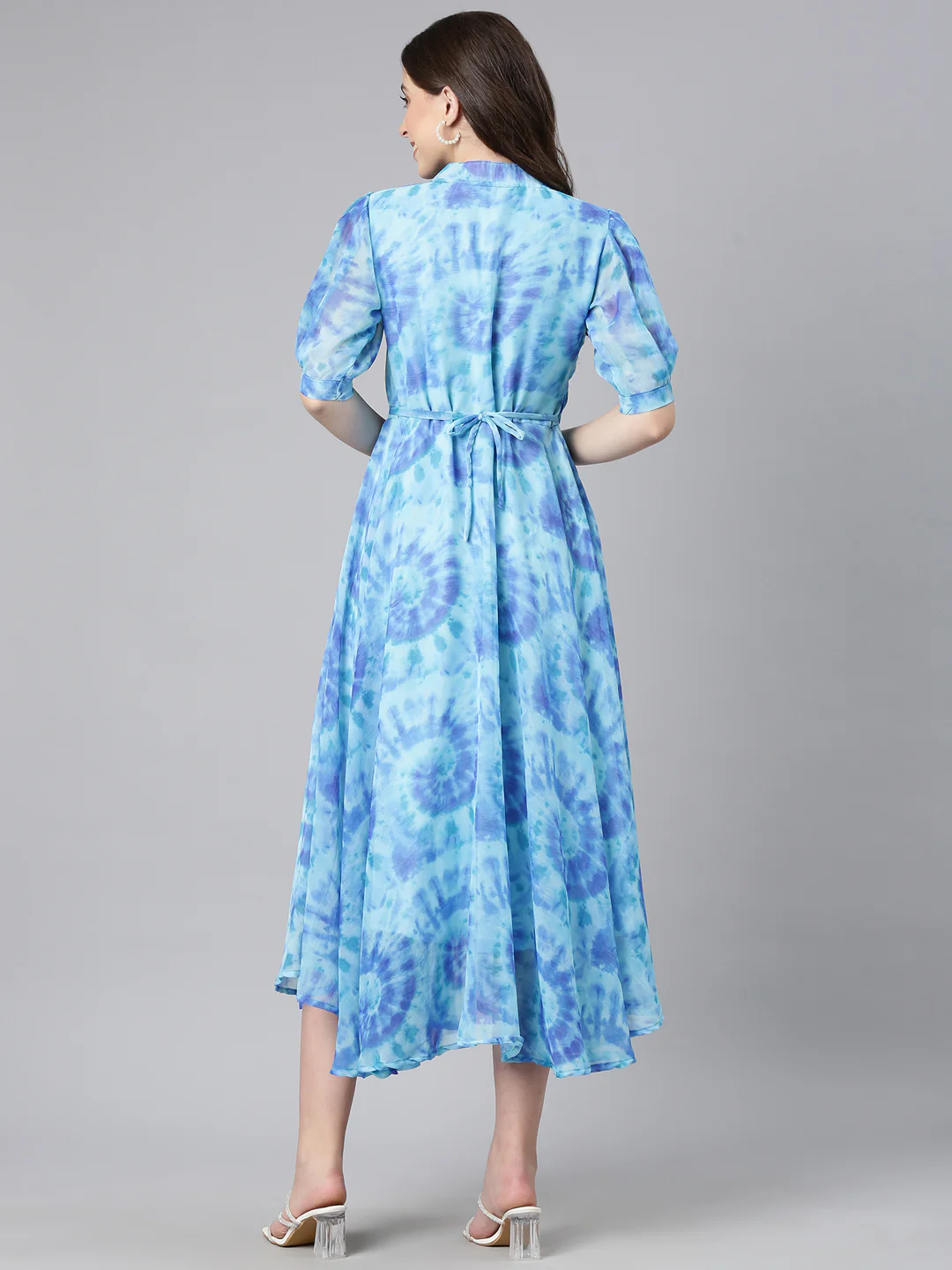 Women Blue Floral Chiffon Dress - Image 2