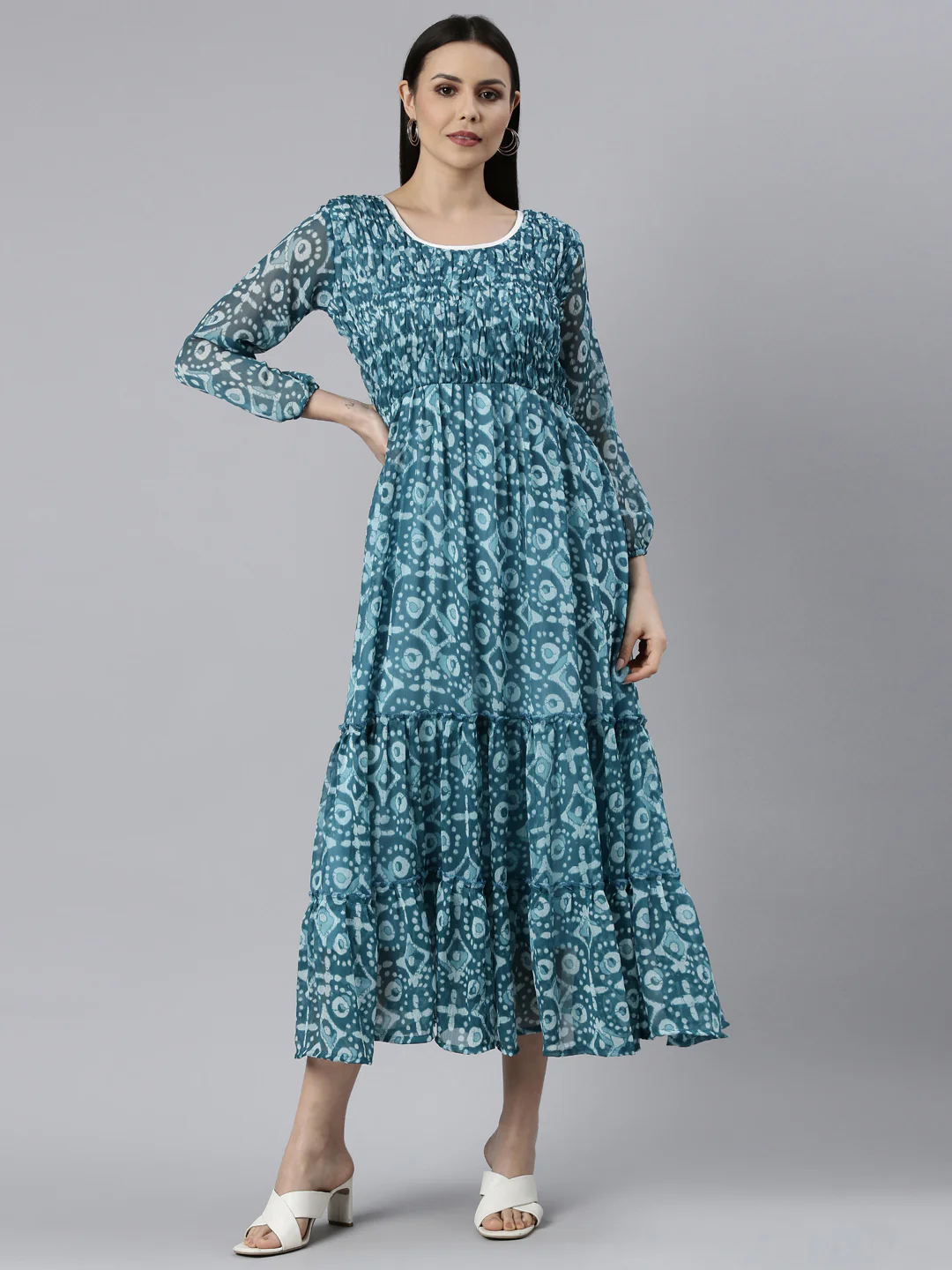 Women Blue Floral Chiffon Dress - Image 10