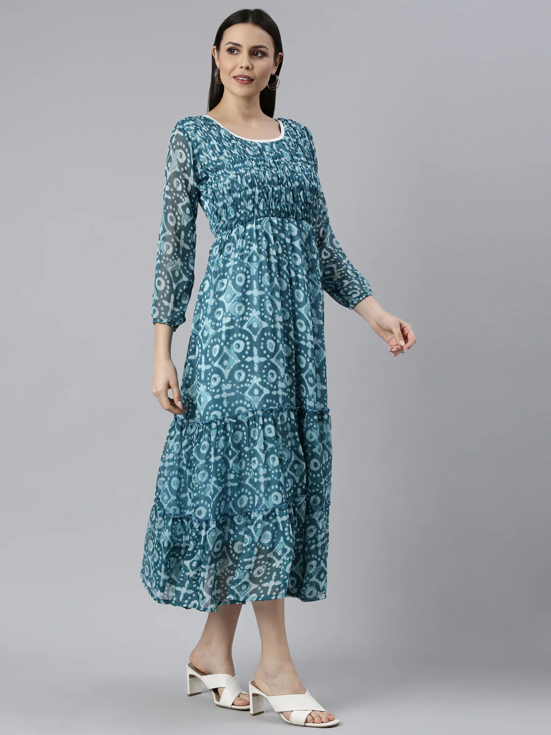 Women Blue Floral Chiffon Dress - Image 13