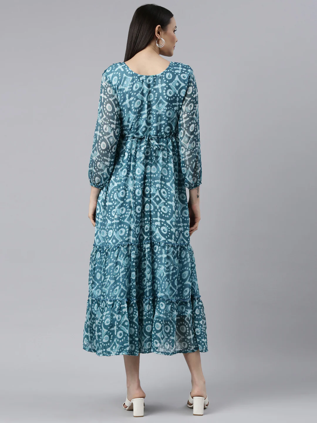Women Blue Floral Chiffon Dress - Image 2
