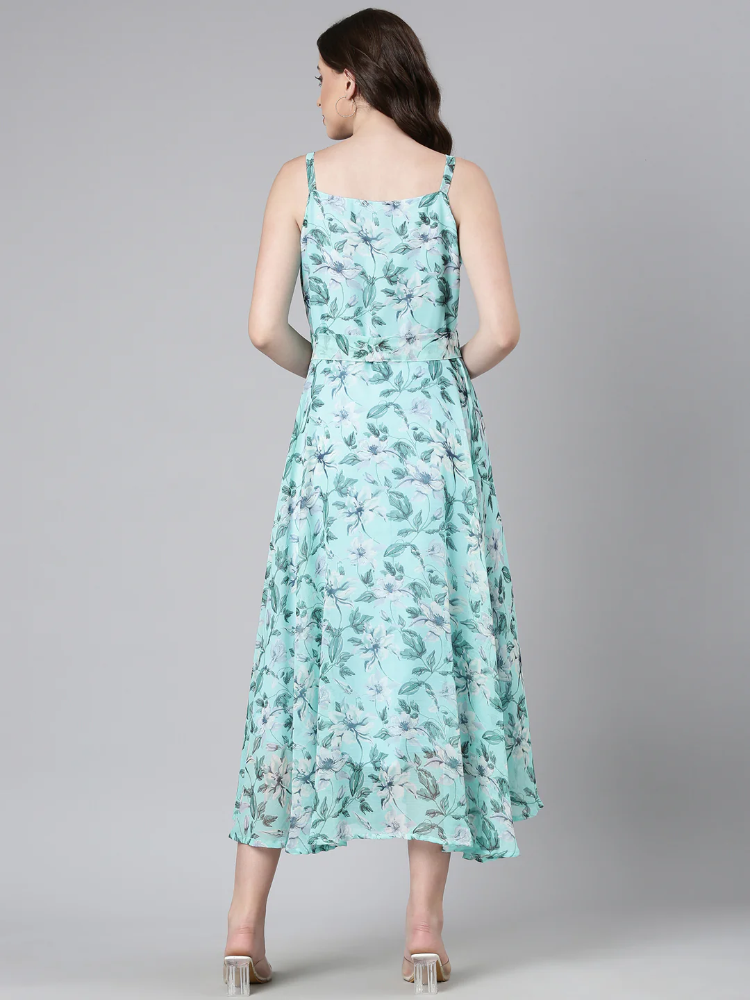 Women Blue Floral Chiffon Dress - Image 4
