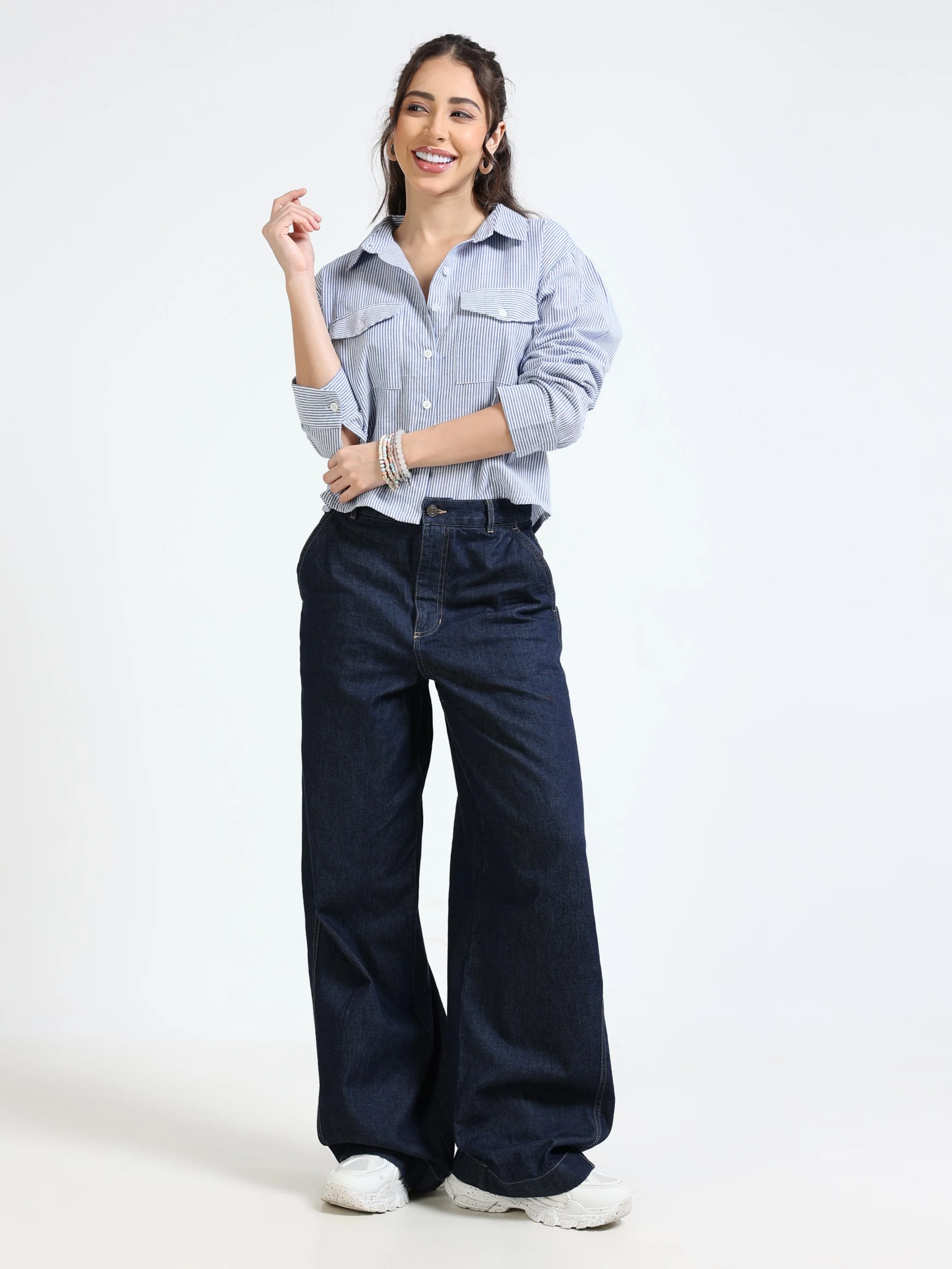 Women Striped Boxy Crop Shirt - Image 2