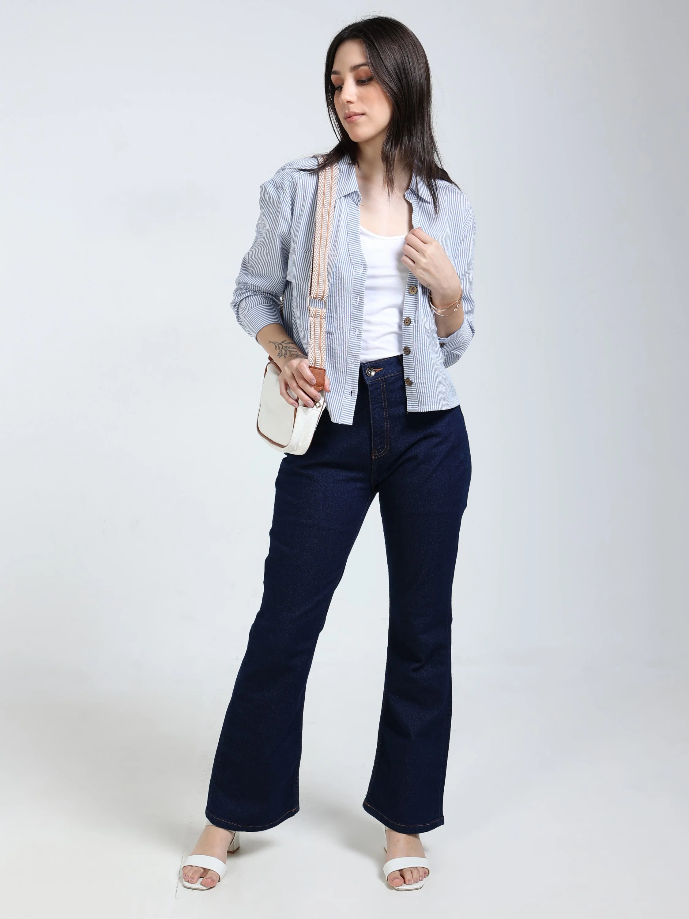 Women Blue Striped Boxy Shirt - Image 6